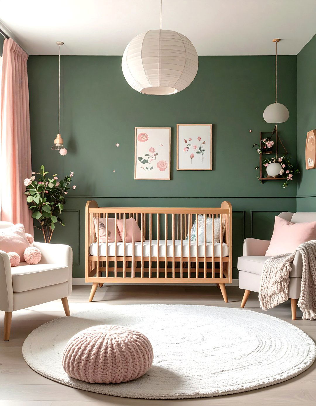 Green Meets Blush for Subtle Contrast - 25 dark green nursery ideas