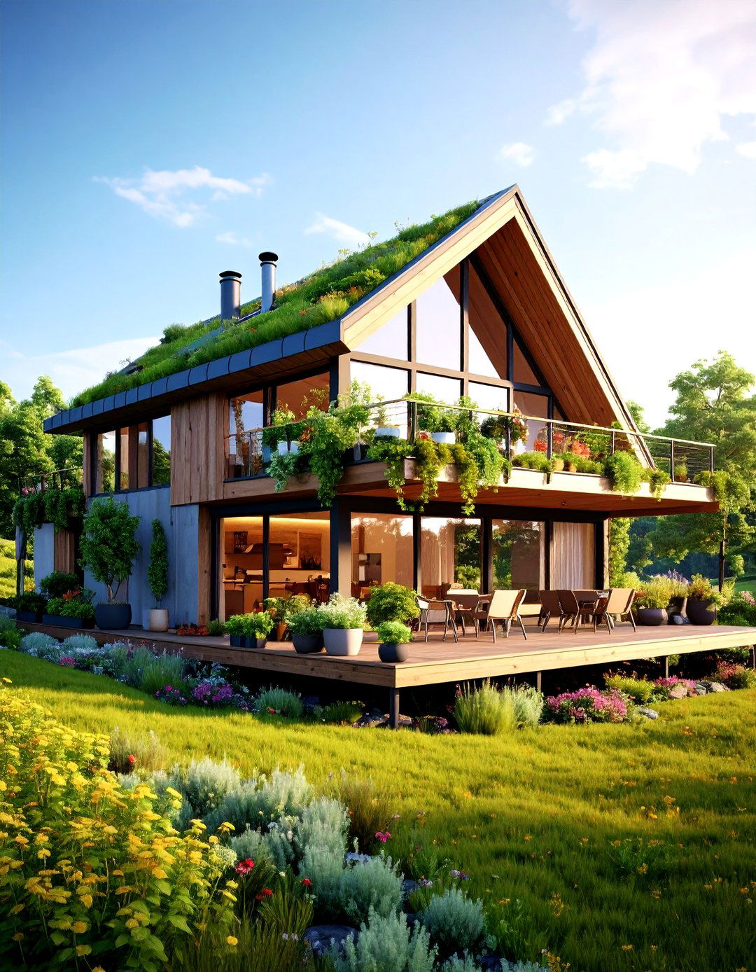 Green Roof A Frame with Balcony Garden - 25 a frame house with balcony