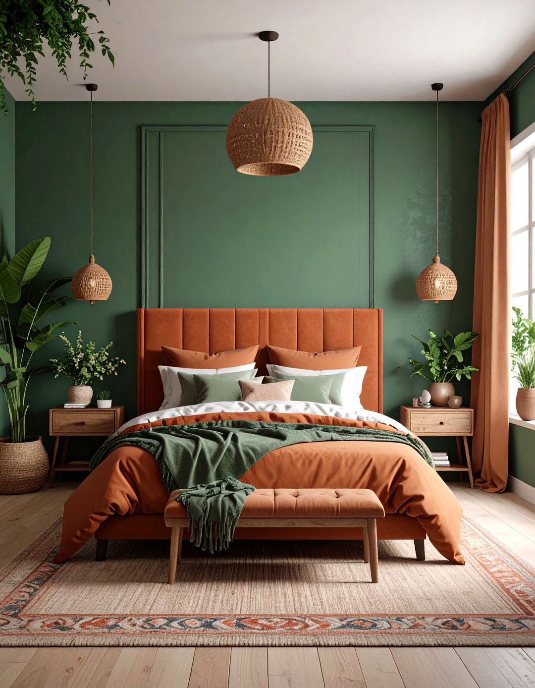 Green and Terracotta Bedroom Harmony - 25 Terracotta Bedroom Ideas