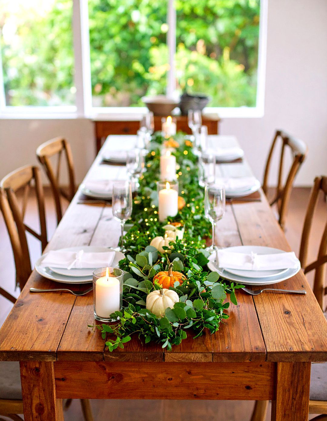 Greenery Garland Runner for a Dining Table - 25 dining table decor ideas