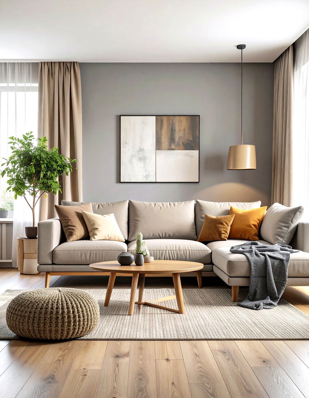 Greige Walls Set a Serene Tone in a Neutral Living Room - 25 neutral living room ideas