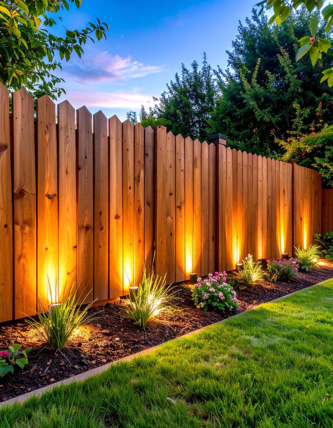 Ground Level Uplight Fence Lighting to Highlight Textures - 25 fence lighting ideas