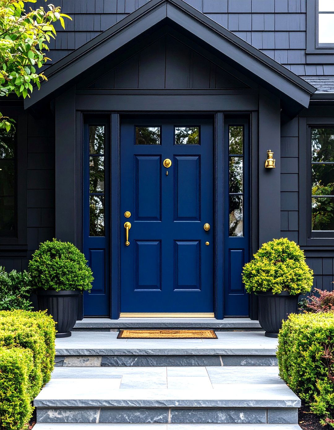 Hale Navy HC Timeless Navy Paint Color for Front Doors - 25 paint colors for a modern black house with cedar accents