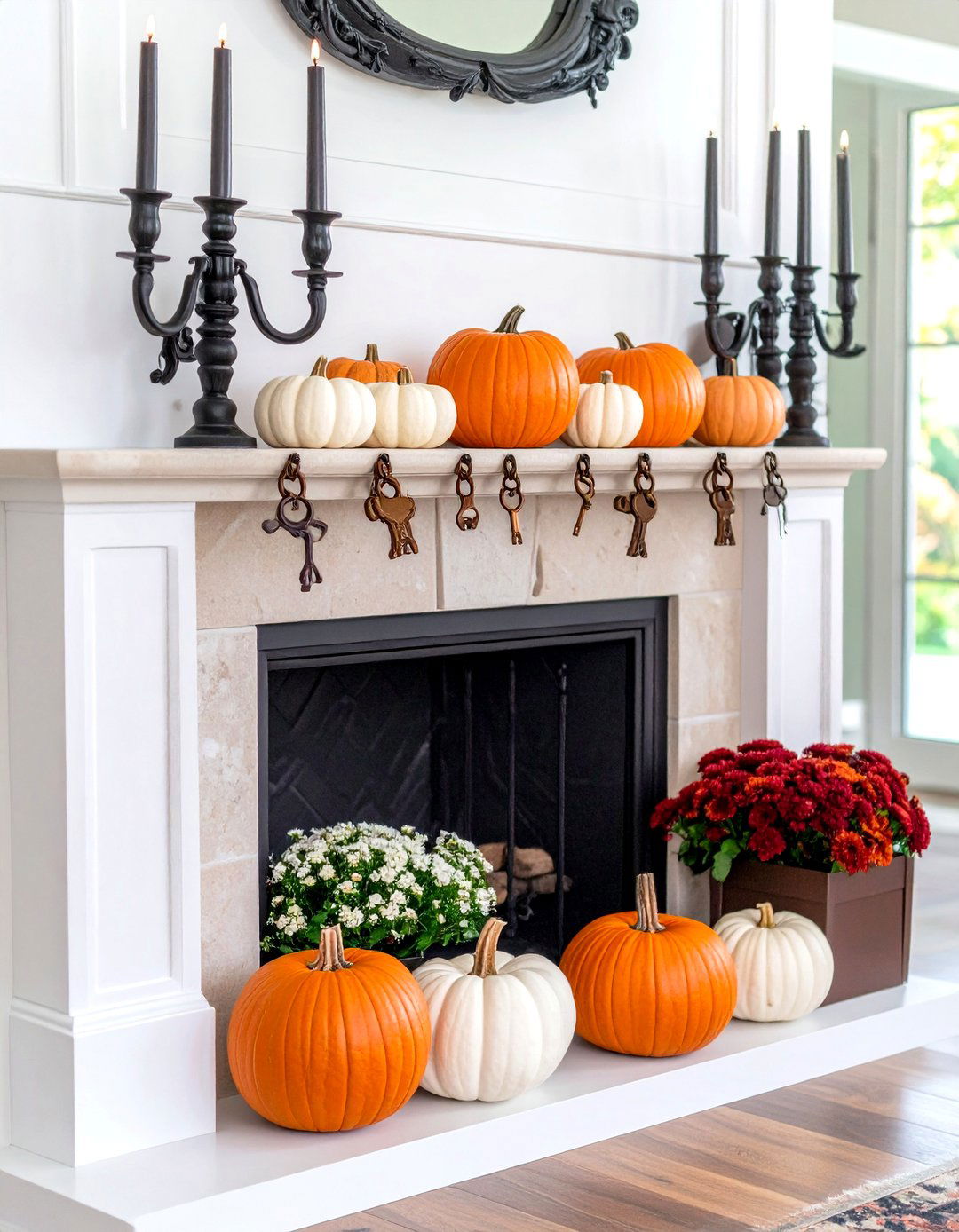 Halloween to Thanksgiving Transitional Mantel - 25 fall mantel decor ideas