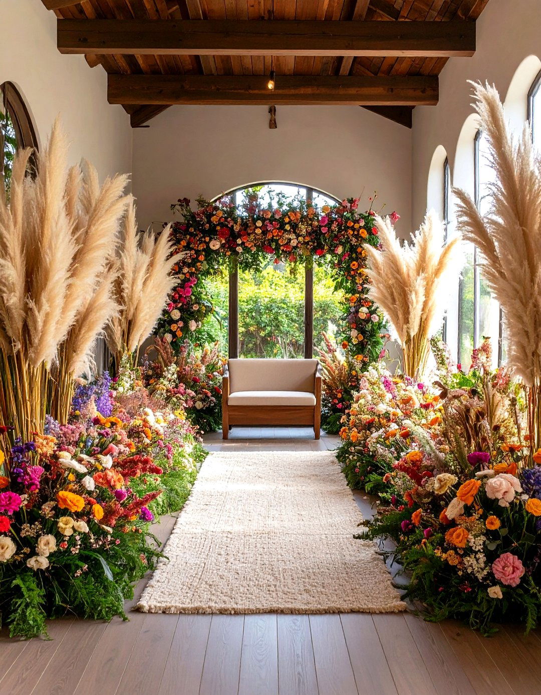 Hallway Grounded Floral Aisle of Pampas Grass - 25 pampas grass decor ideas