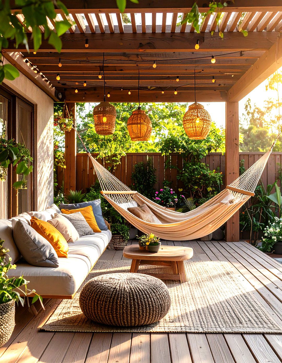 Hammock Haven under Slatted Deck Shade - 25 partially covered deck ideas