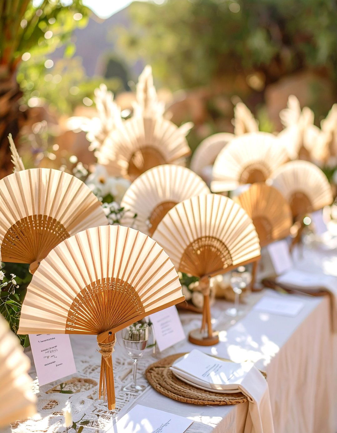 Hand Held Pampas Fans for Guests - 25 pampas grass wedding decor ideas