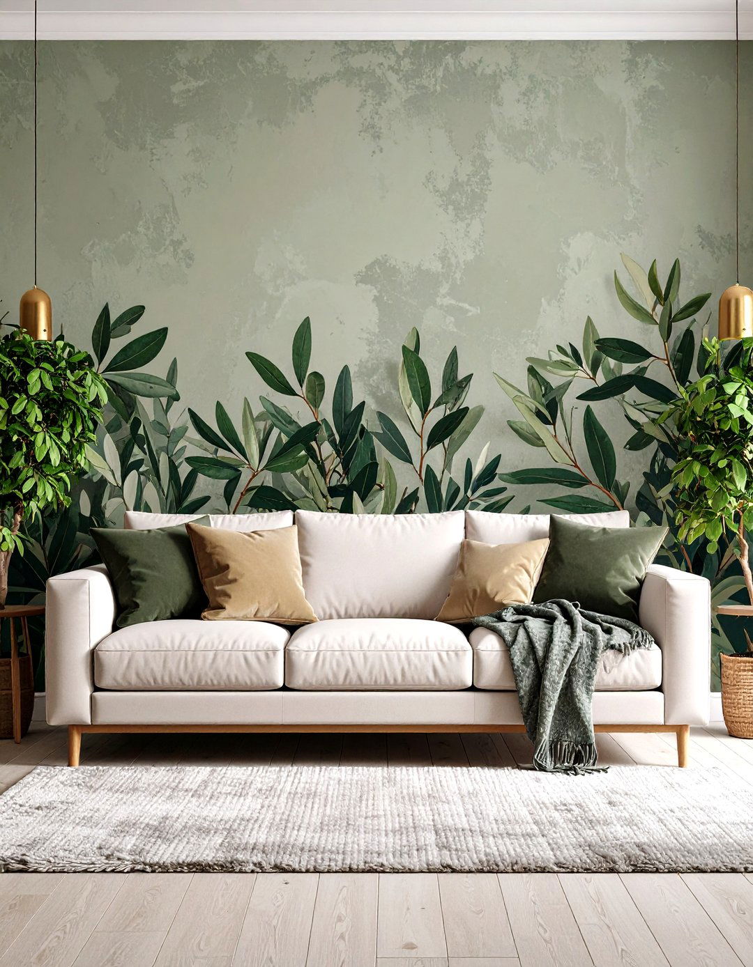 Hand Painted Botanical Mural - 25 olive green accent wall ideas