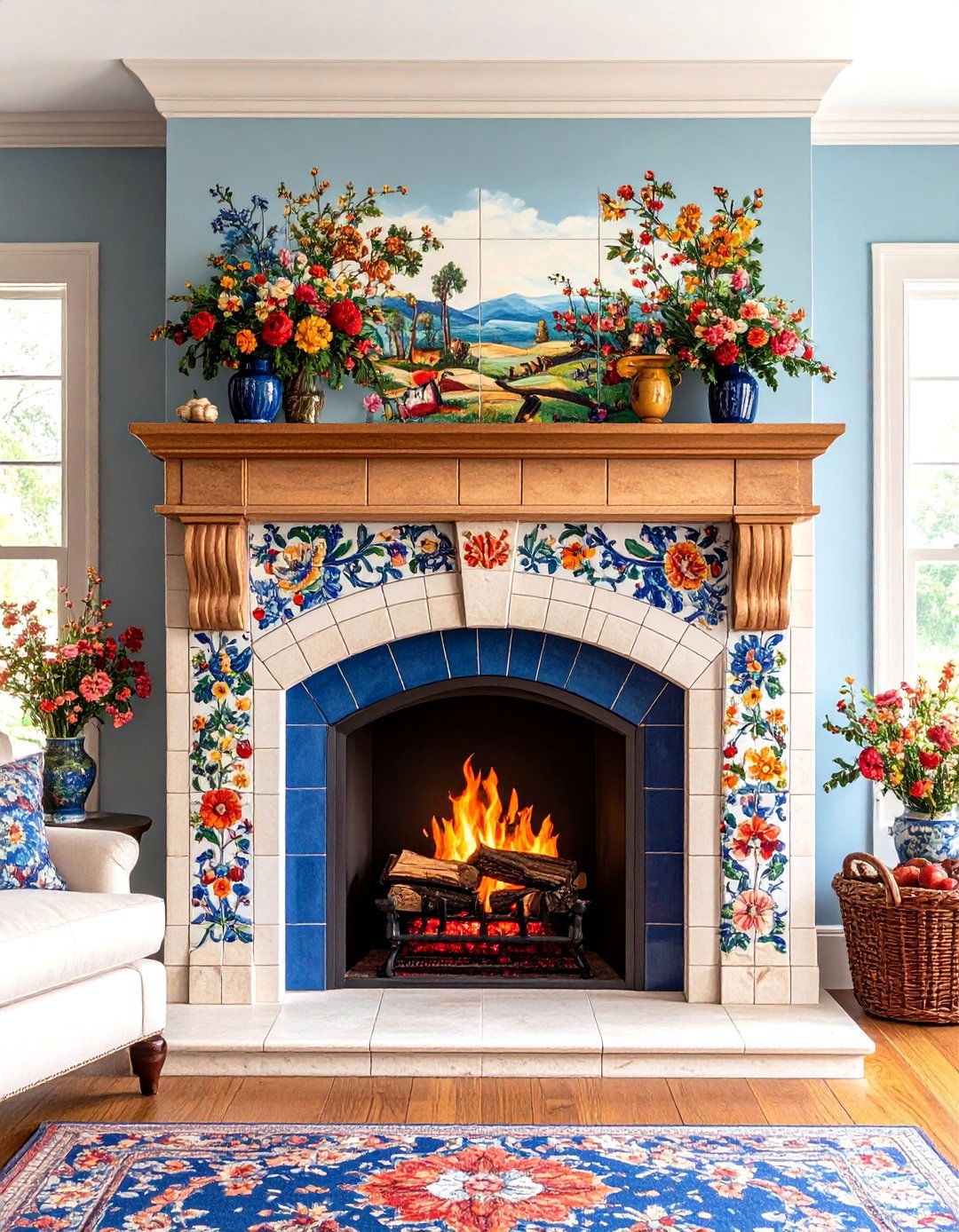Hand Painted Ceramic Fireplace Backsplash Personalizes the Hearth - 25 fireplace backsplash ideas
