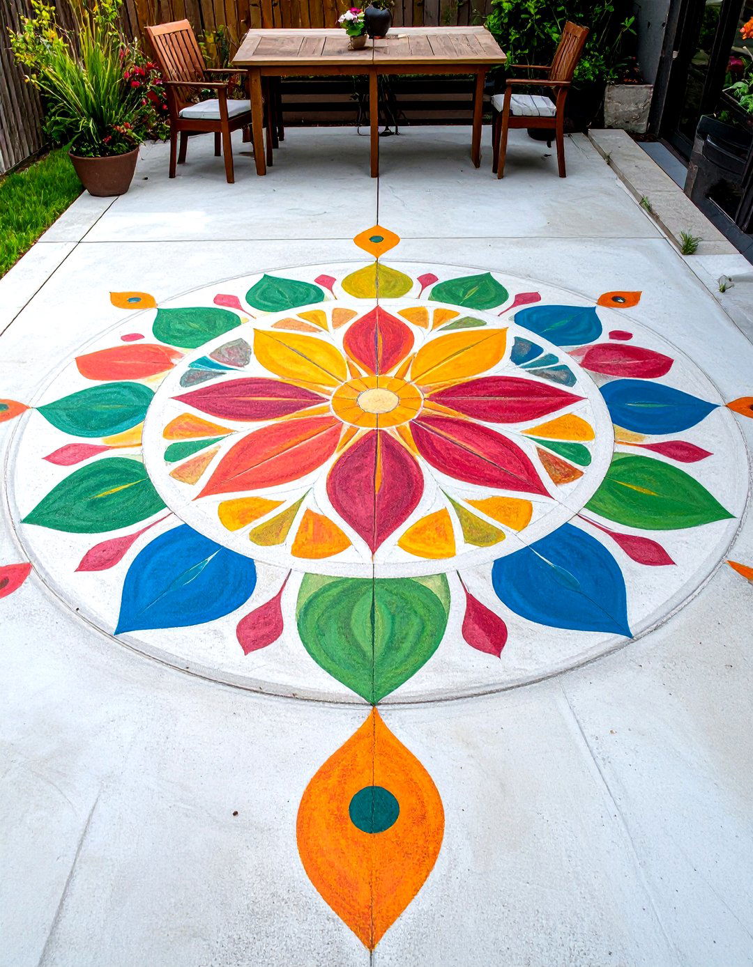 Hand Painted Mandala Outdoor Rug Concrete Patio - 25 painted concrete patio ideas