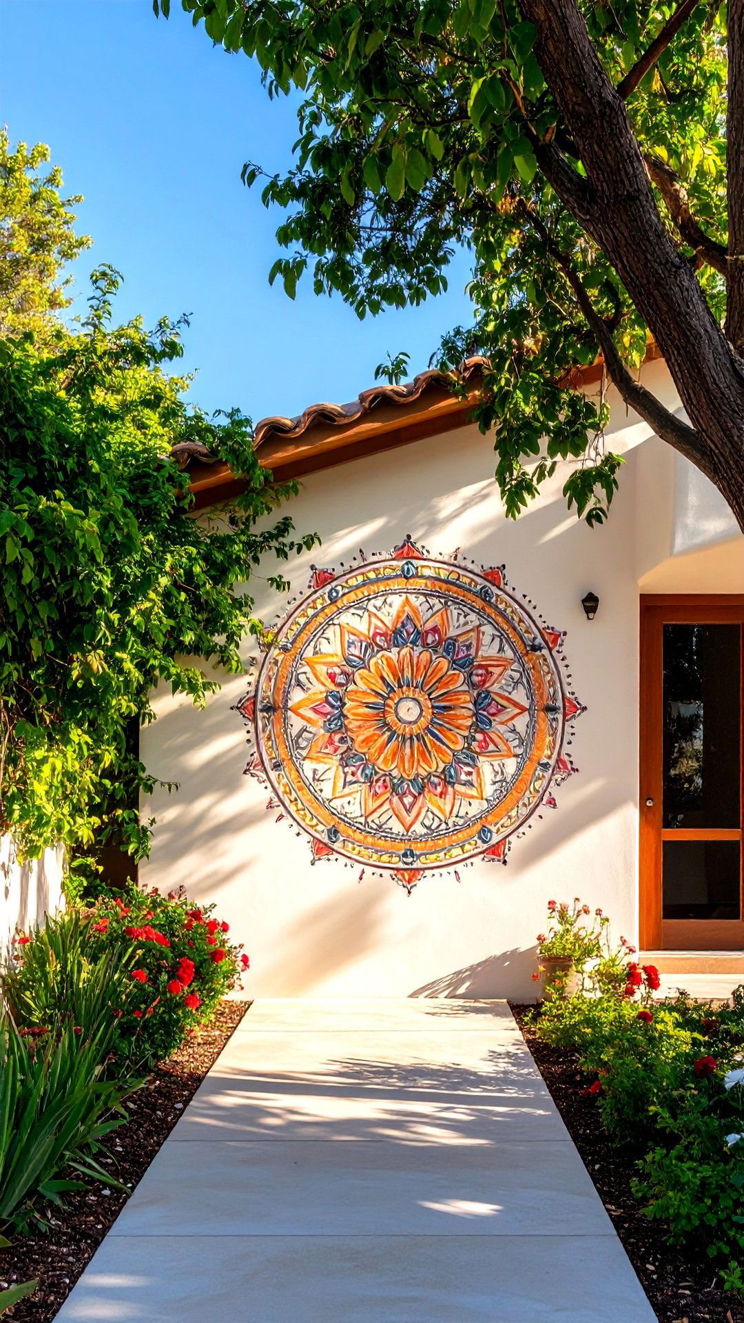 Hand Painted Mandala Wall Personalizes the Boho House Exterior - 25 boho house exterior ideas