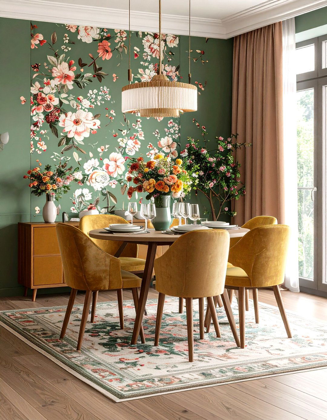Hang Patterned Wallpaper to Anchor an Open Floor Plan - 25 open floor plan ideas