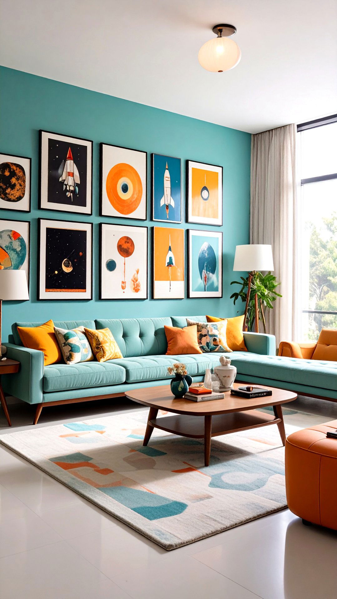Hang Space Age Art Prints in Googie Colors - 25 1950s living room ideas