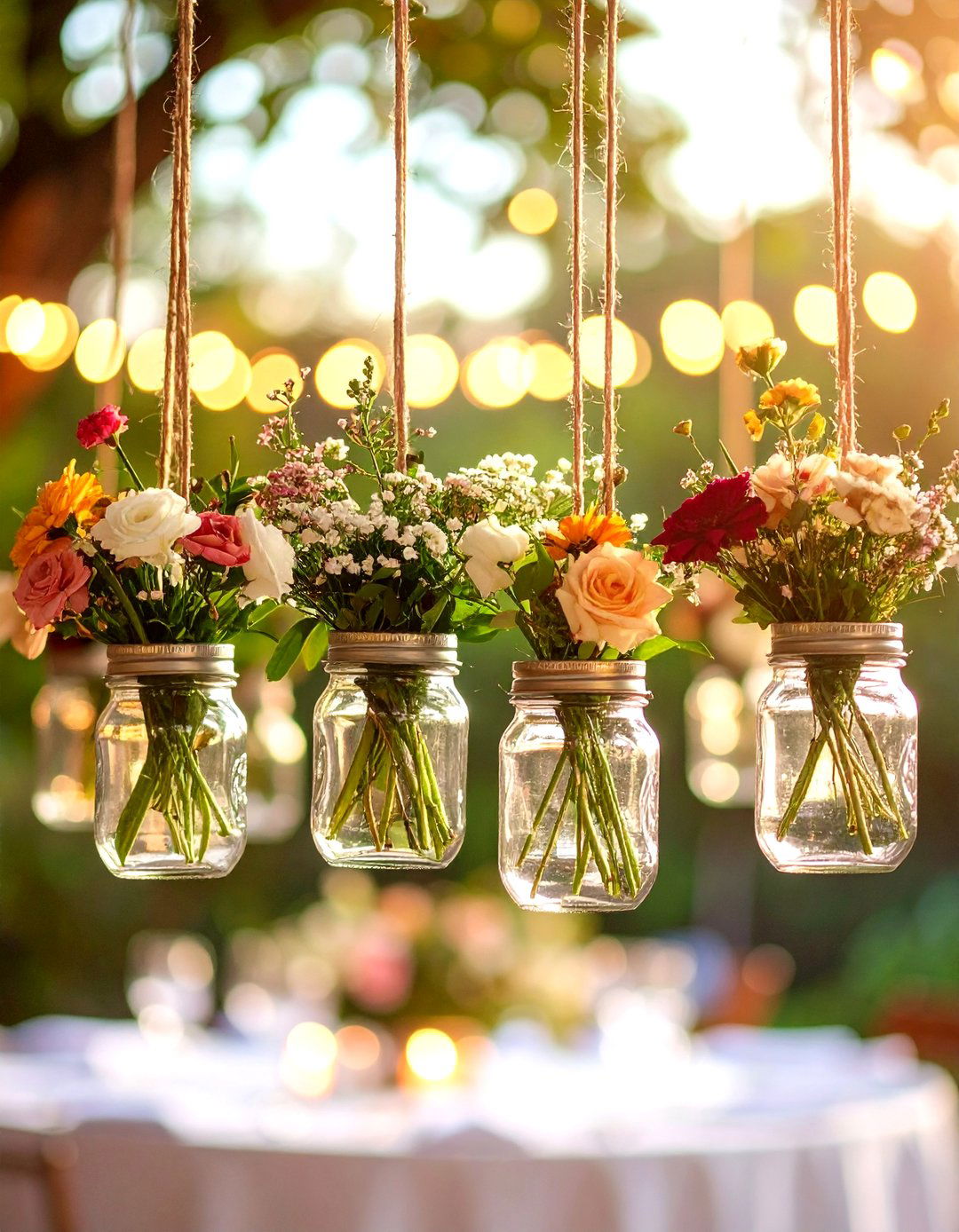 Hanging Aisle to Table Bouquet Jar - 25 mason jar wedding centerpieces
