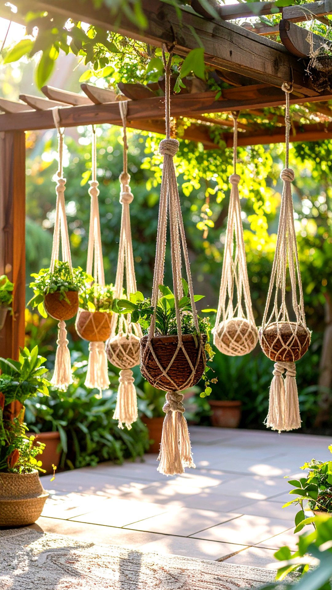 Hanging Bonsai in Macrame Slings Adds Airy Height - 25 bonsai garden ideas