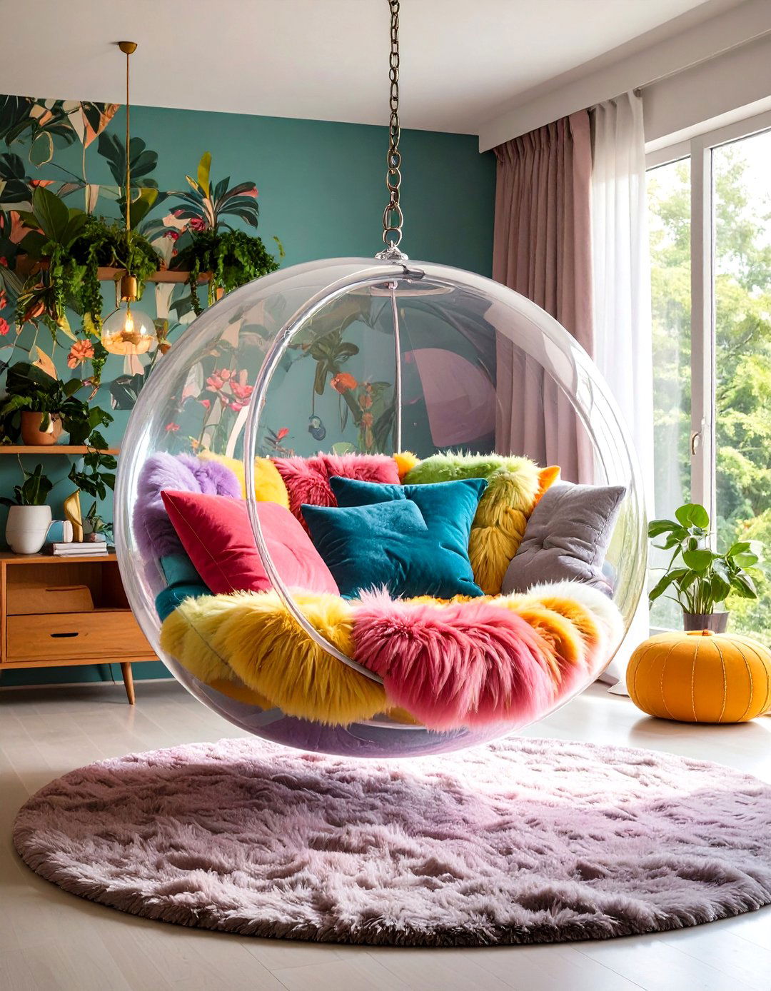 Hanging Bubble Chair Adds Fun to a s Bedroom - 25 60s bedroom ideas