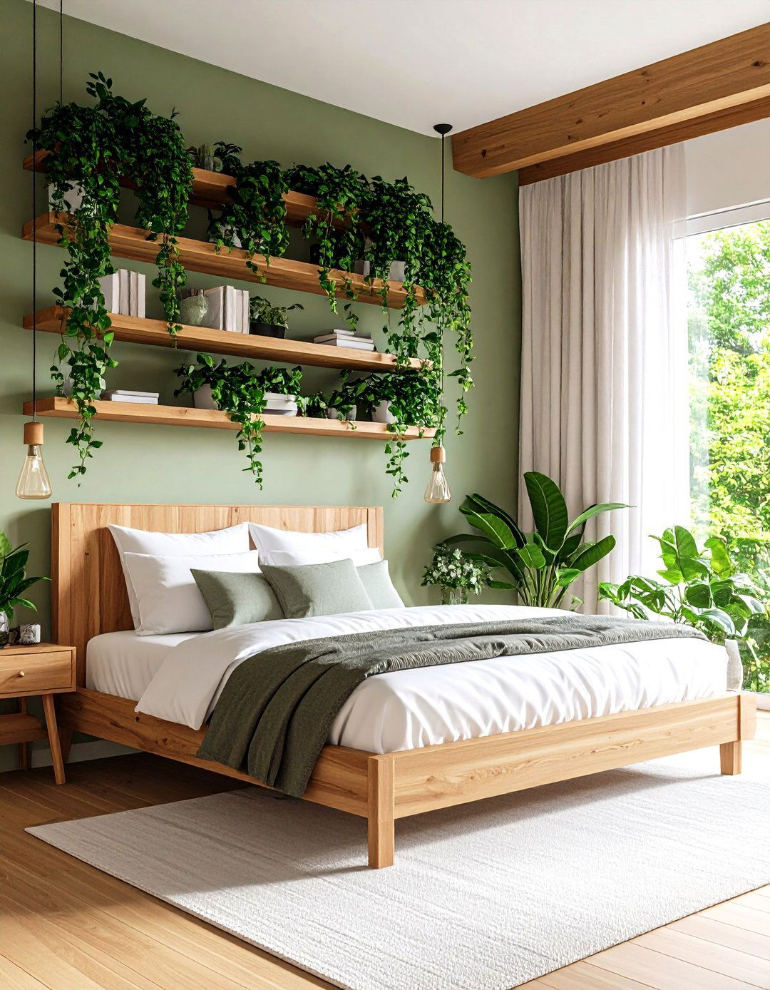 Hanging Plant Shelf for Living Texture - 25 no headboard ideas