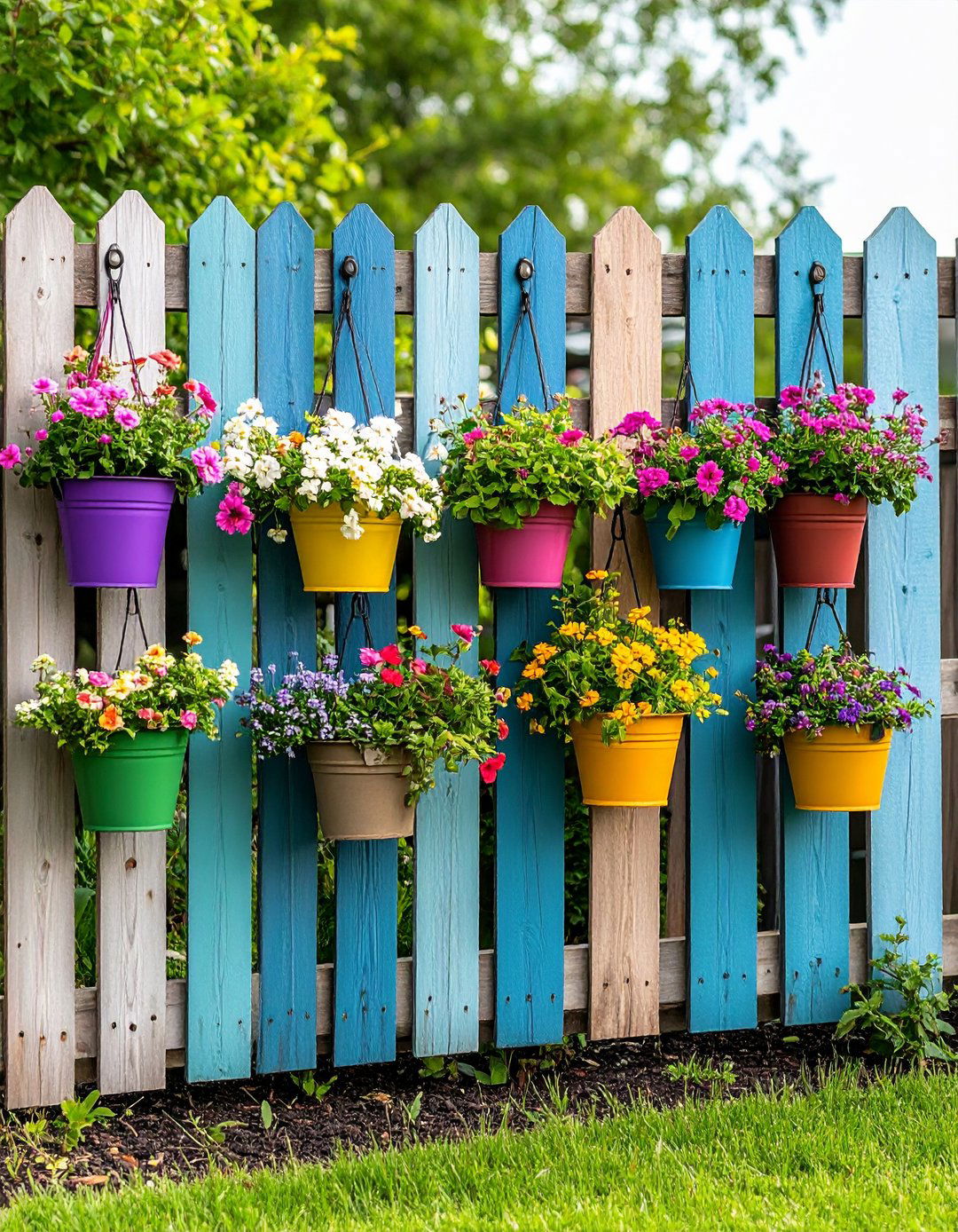 Hanging Planter Accent Pallet Fence - 25 pallet fence ideas