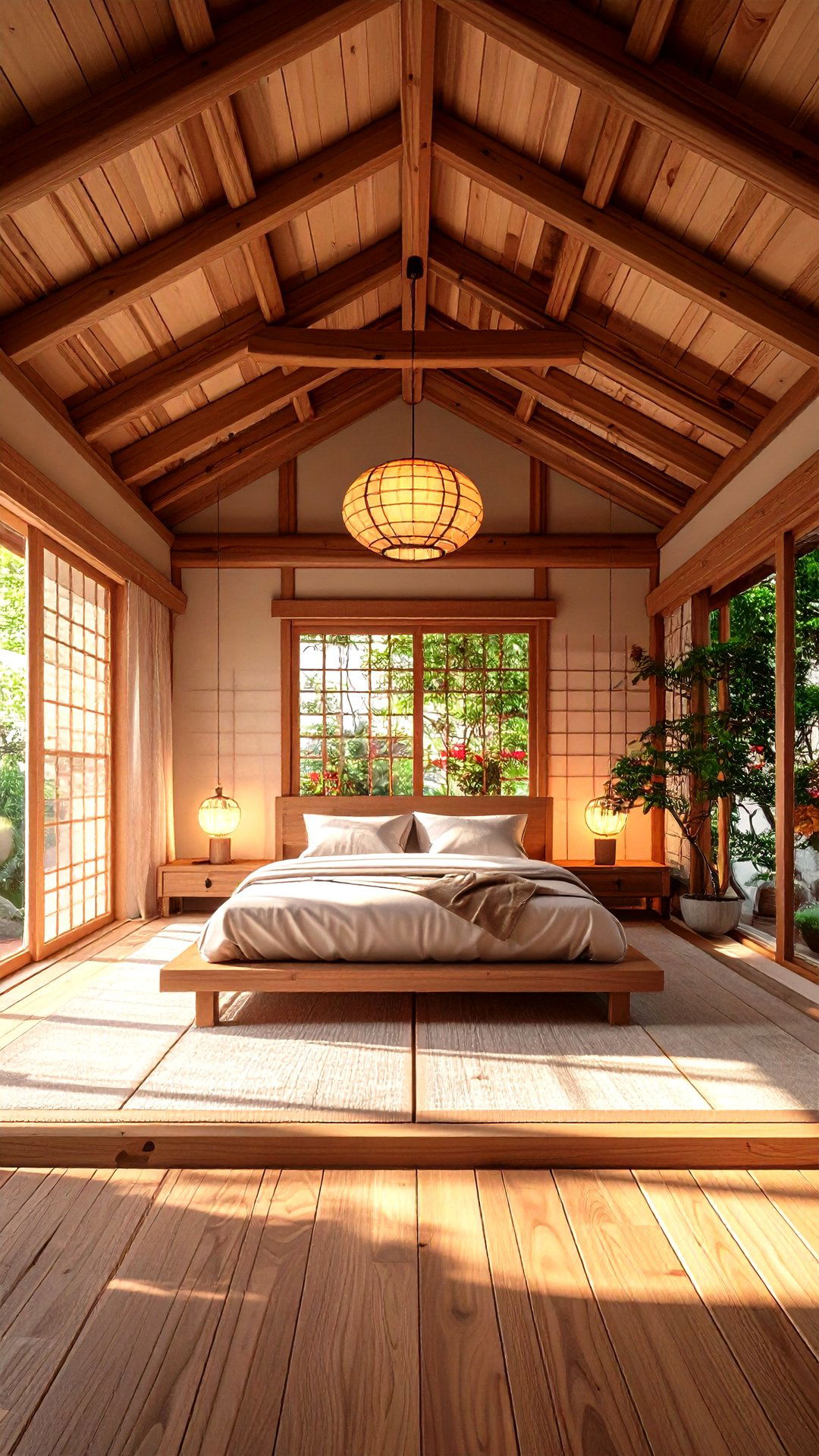 Hanok Inspired Ceiling Lines in Asian Bedroom - 25 asian bedroom ideas