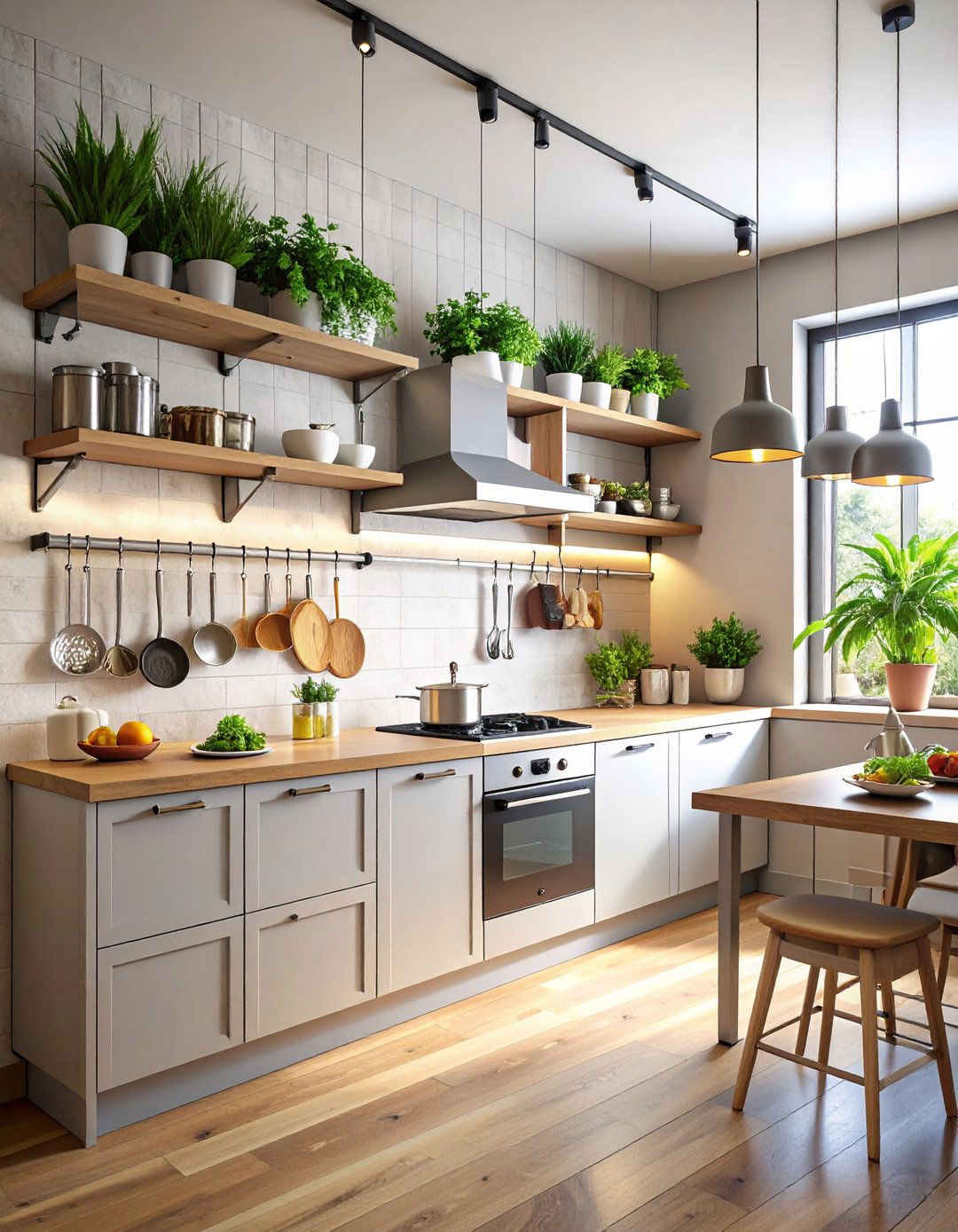 Harness Wall Rails for Everyday Tools - 25 one wall kitchen ideas