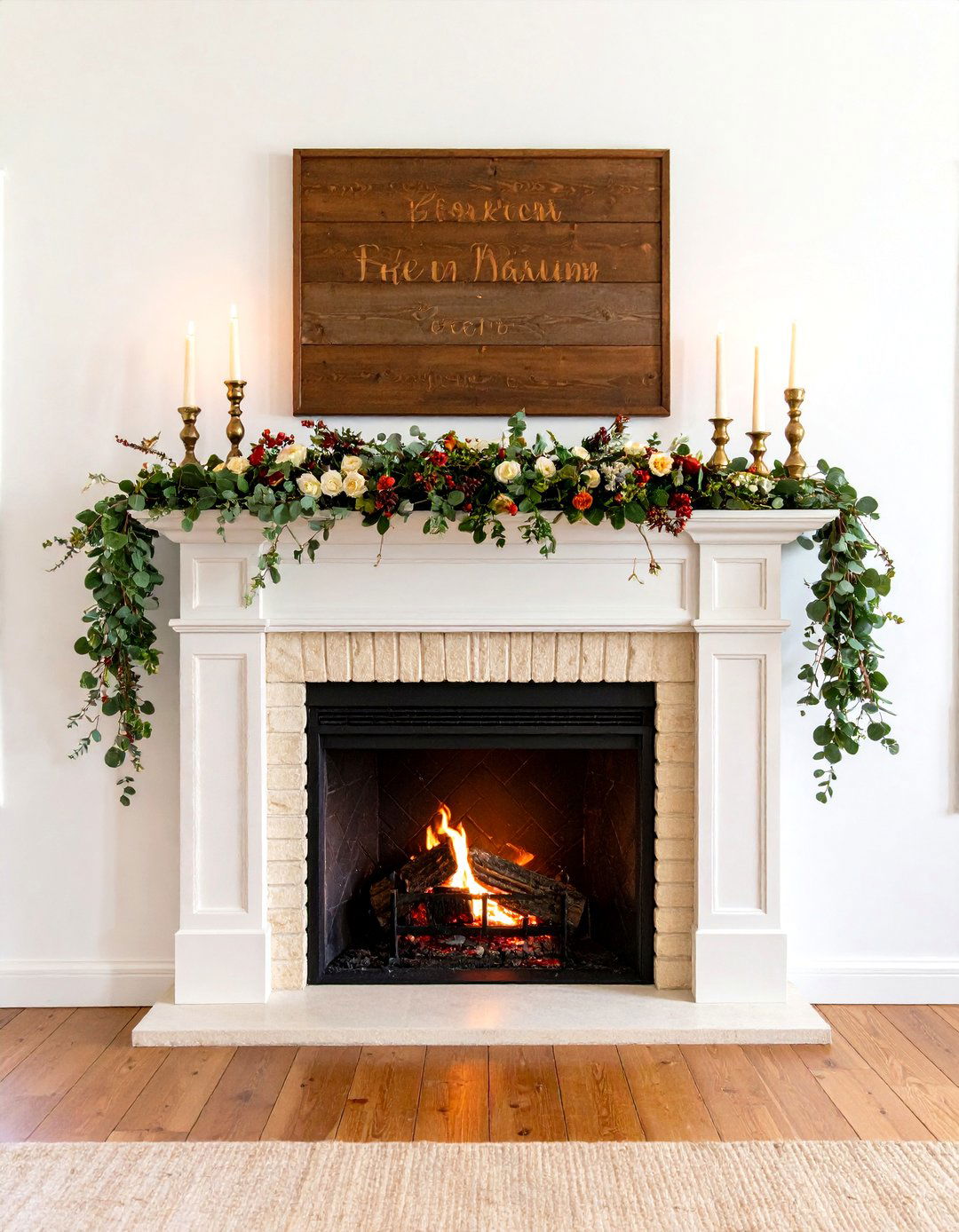 Harvest Sign and Cascading Greenery Mantel - 25 fall mantel decor ideas