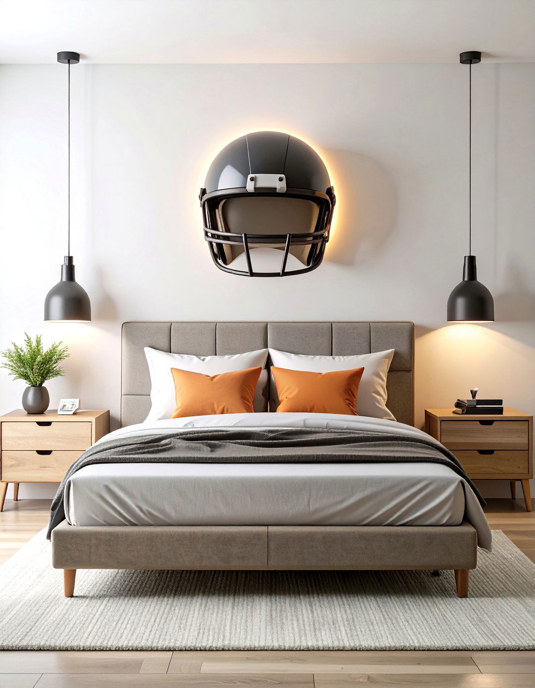 Helmet Shaped LED Wall Light as a Focal Glow - 25 football room decor ideas