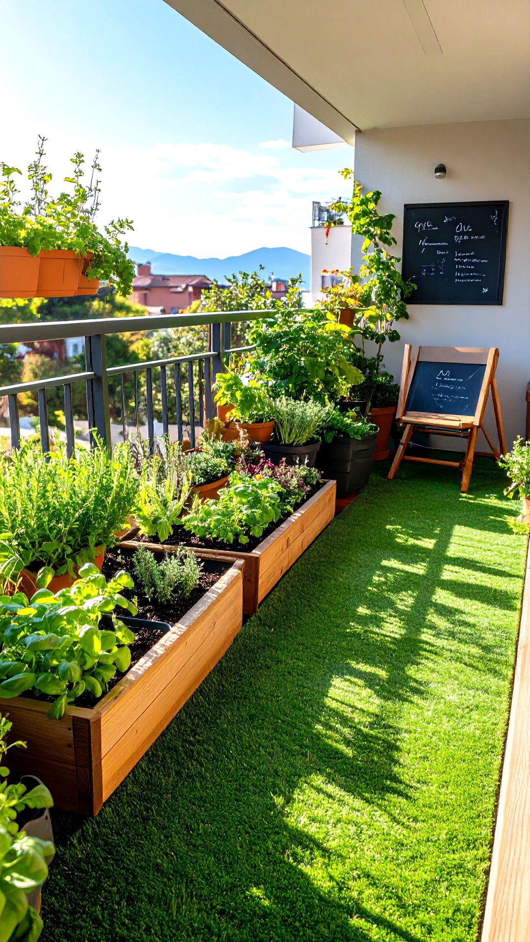 Herb Garden Walkway over Faux Lawn - 25 artificial grass balcony design