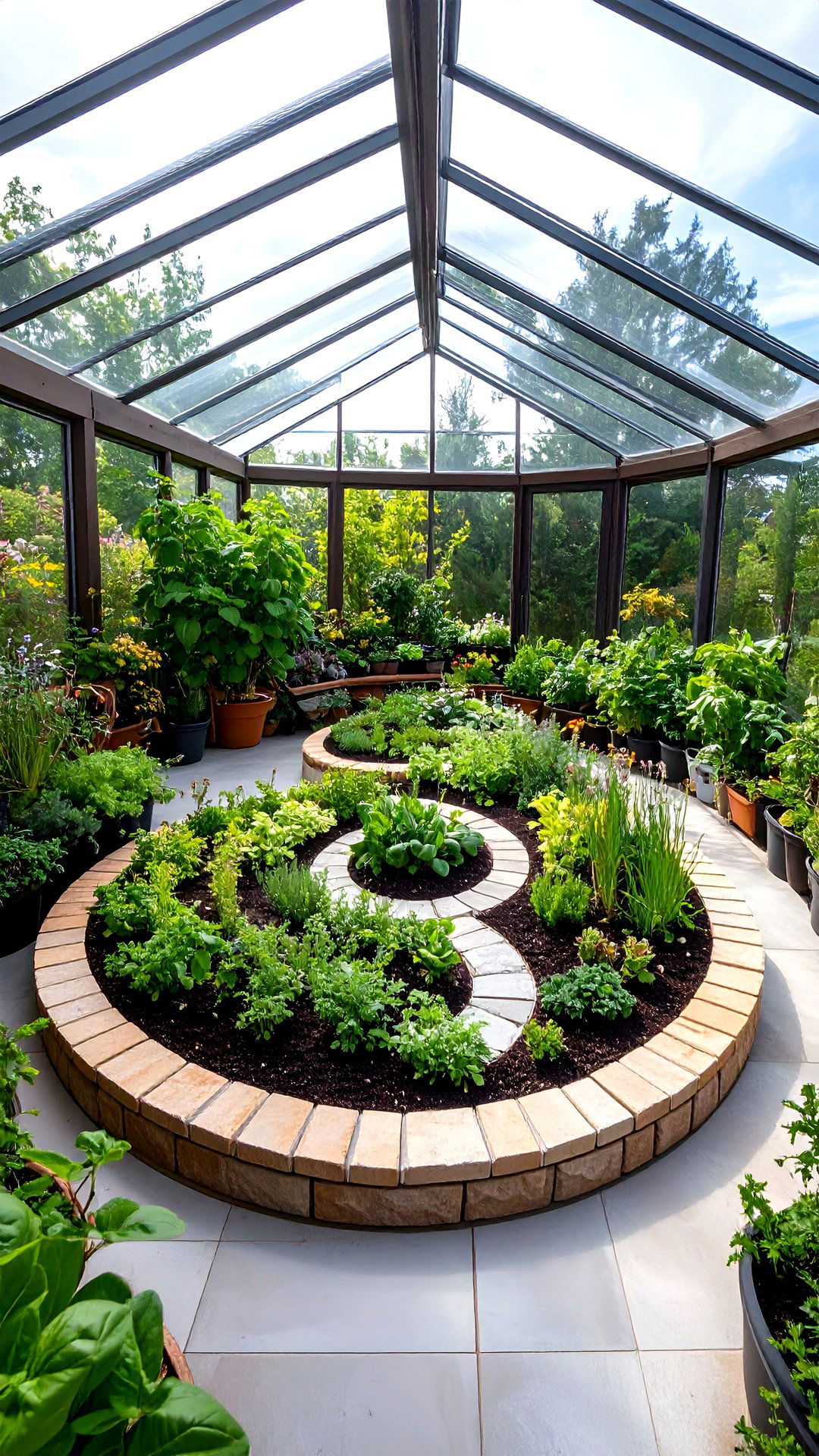 Herb Spiral Inside a Corner Greenhouse - 25 corner greenhouse ideas
