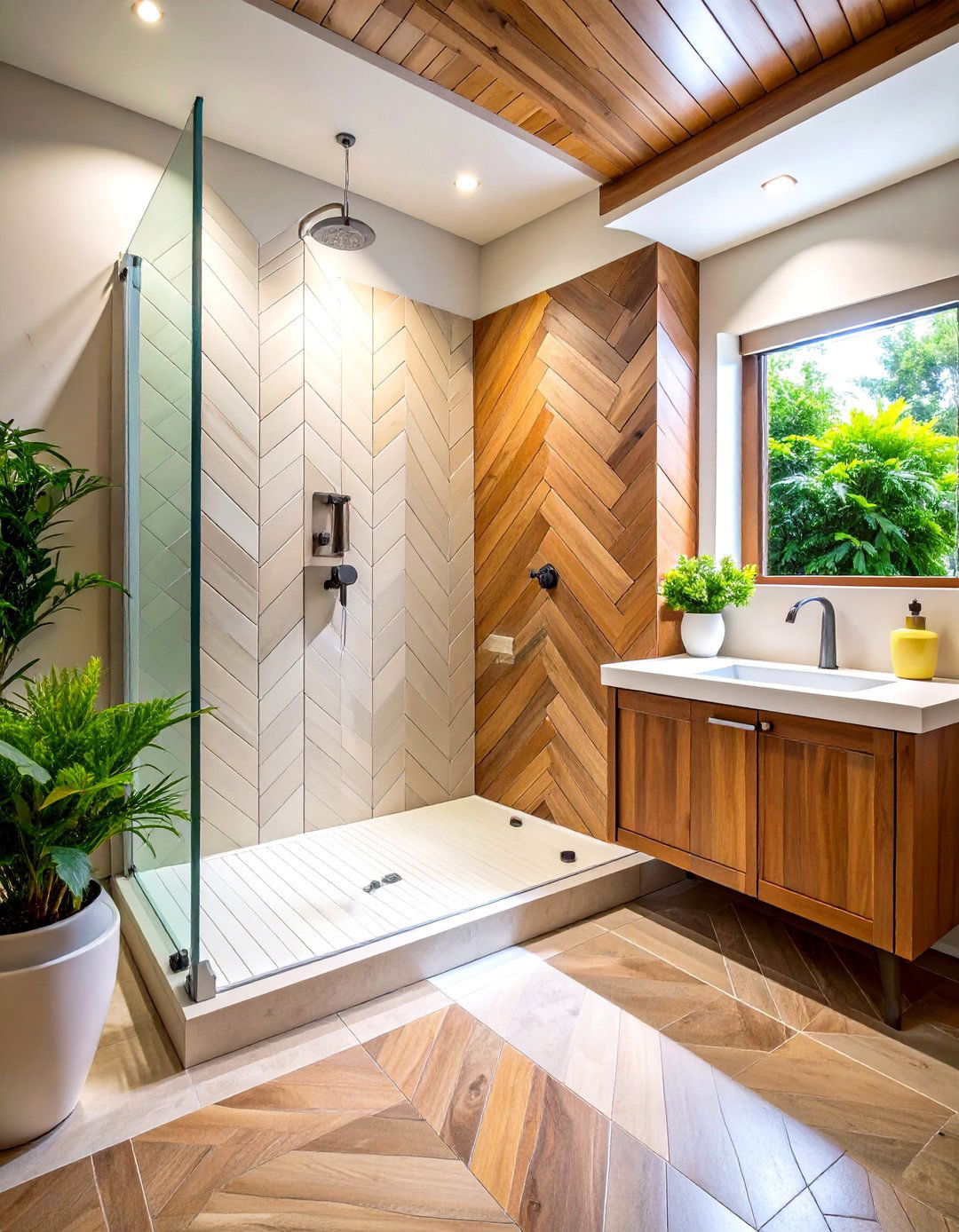 Herringbone Accent Wall Crafts Dynamic Texture - 25 bathroom tile ideas