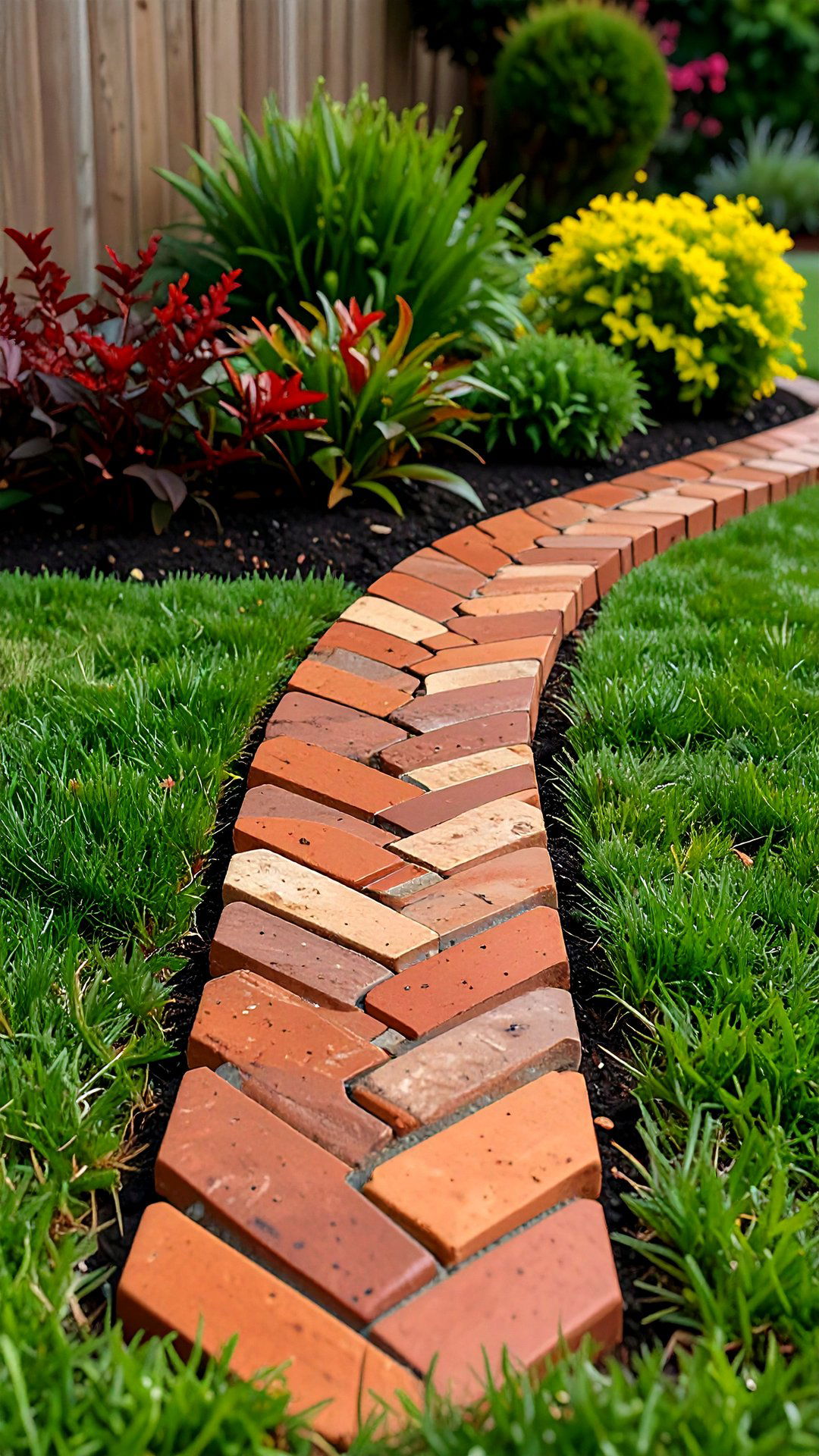 Herringbone Brick Edging Accent - 25 brick edging ideas
