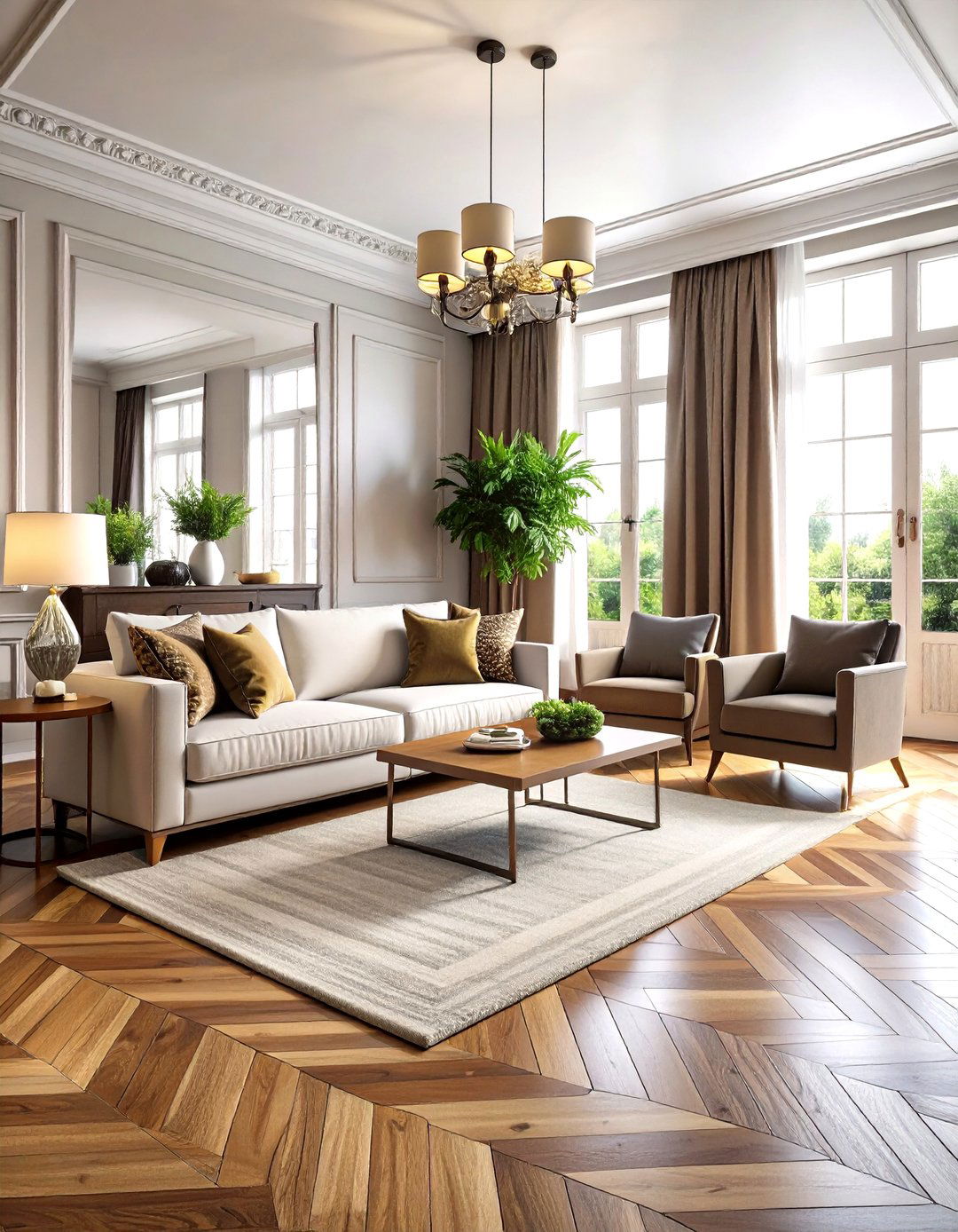 Herringbone Parquet Flooring Grounds the Space - 25 parisian-style living room ideas