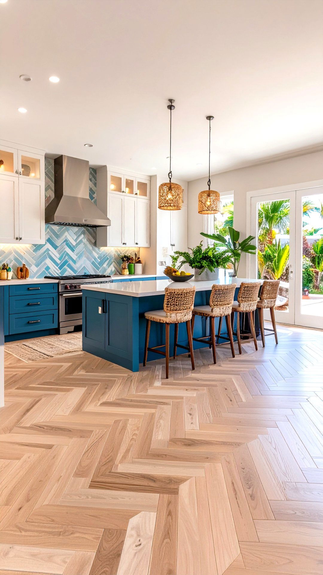 Herringbone Tiles Echo Rippled Sand - 25 coastal kitchen ideas