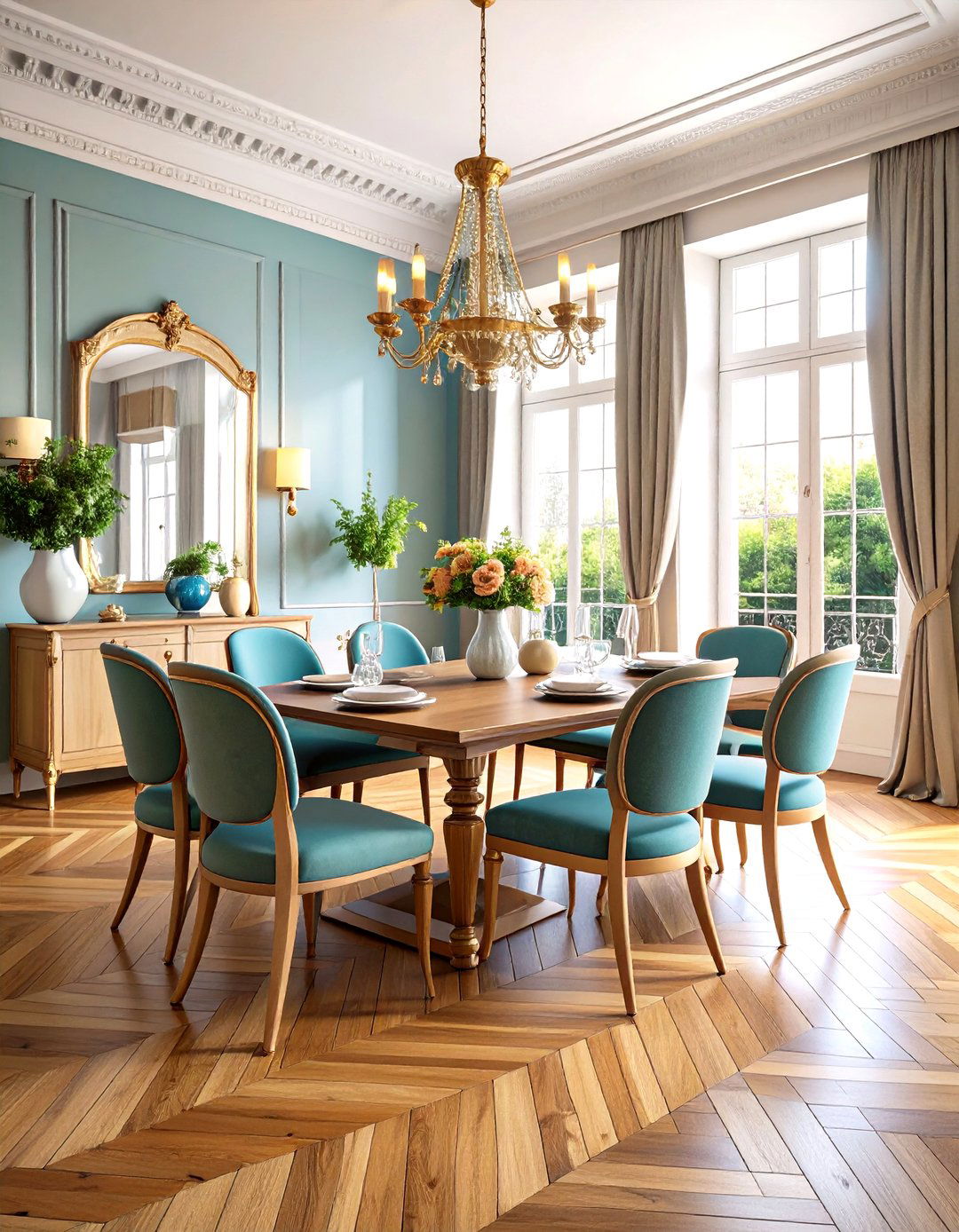 Herringbone Wood Floors to Ground Your Parisian Dining Room - 25 parisian dining room ideas