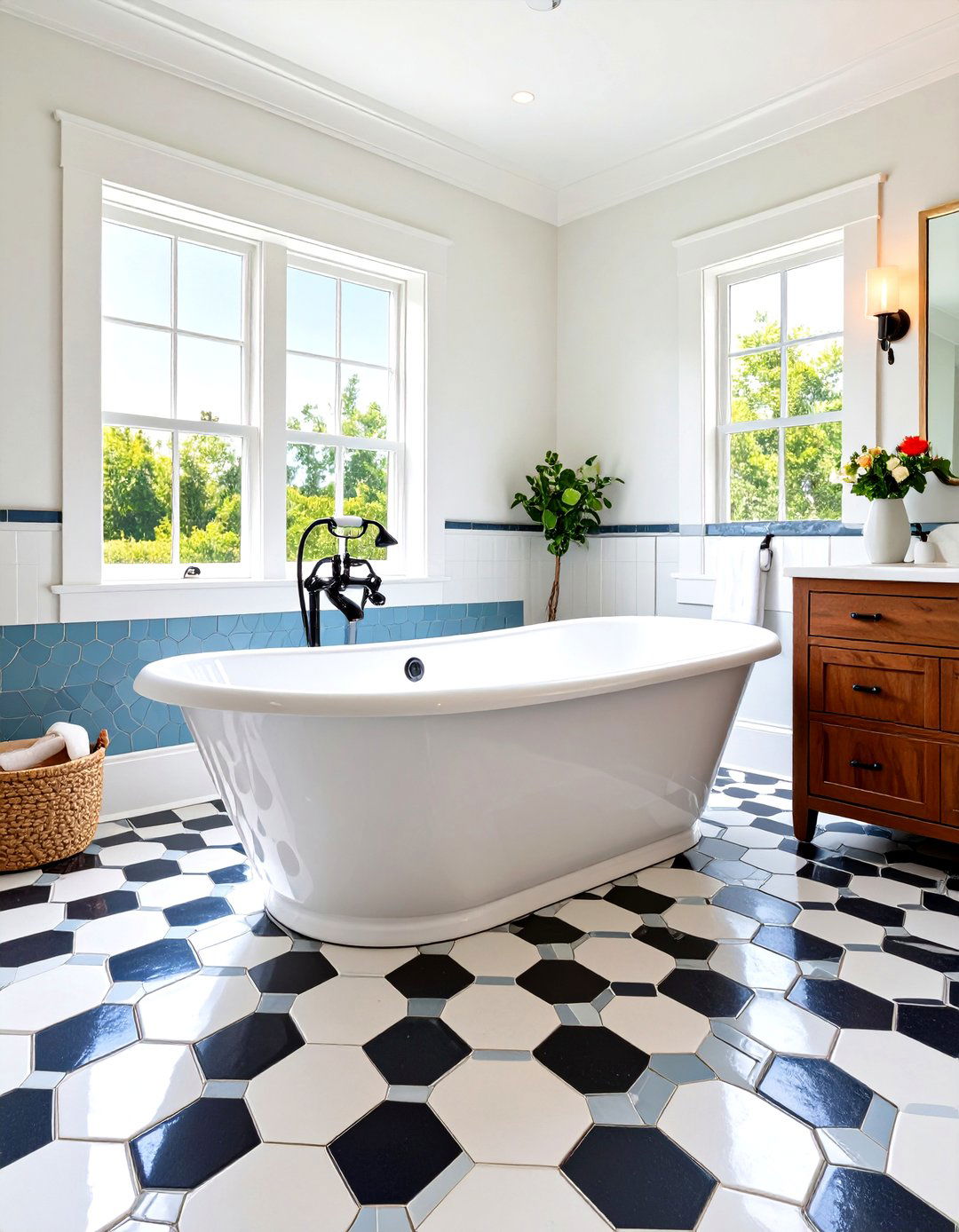 Hexagon Mosaic Floors Channel Vintage Charm - 25 bathroom tile ideas