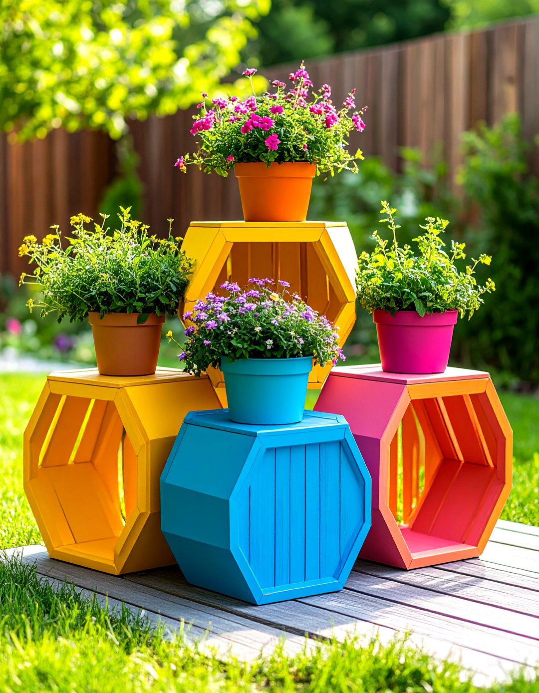 Hexagon Stackable Plant Stands - 25 outdoor plant stand ideas