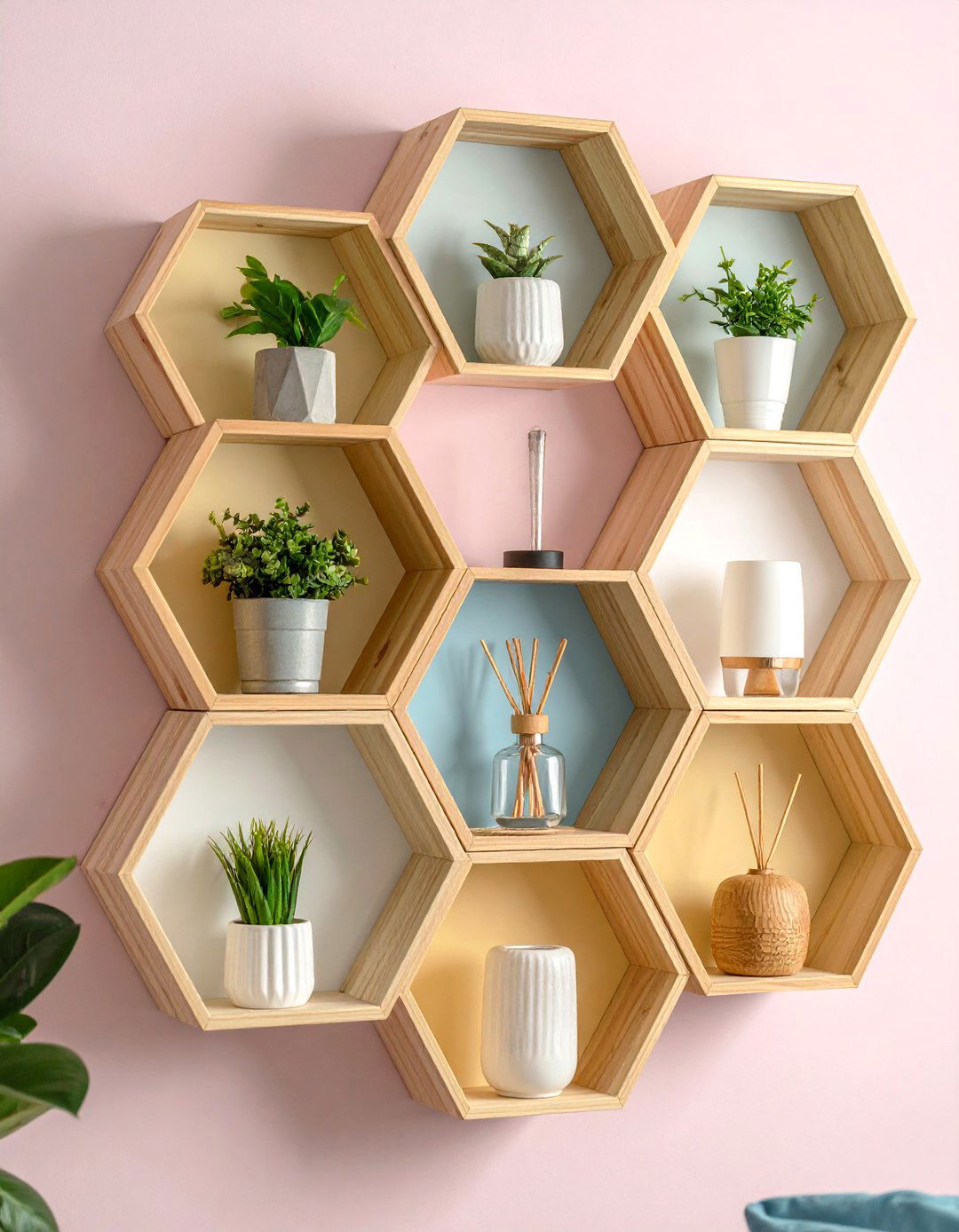Hexagon Wall Shelf Nightstand Creates Honeycomb Flair - 25 nightstand ideas