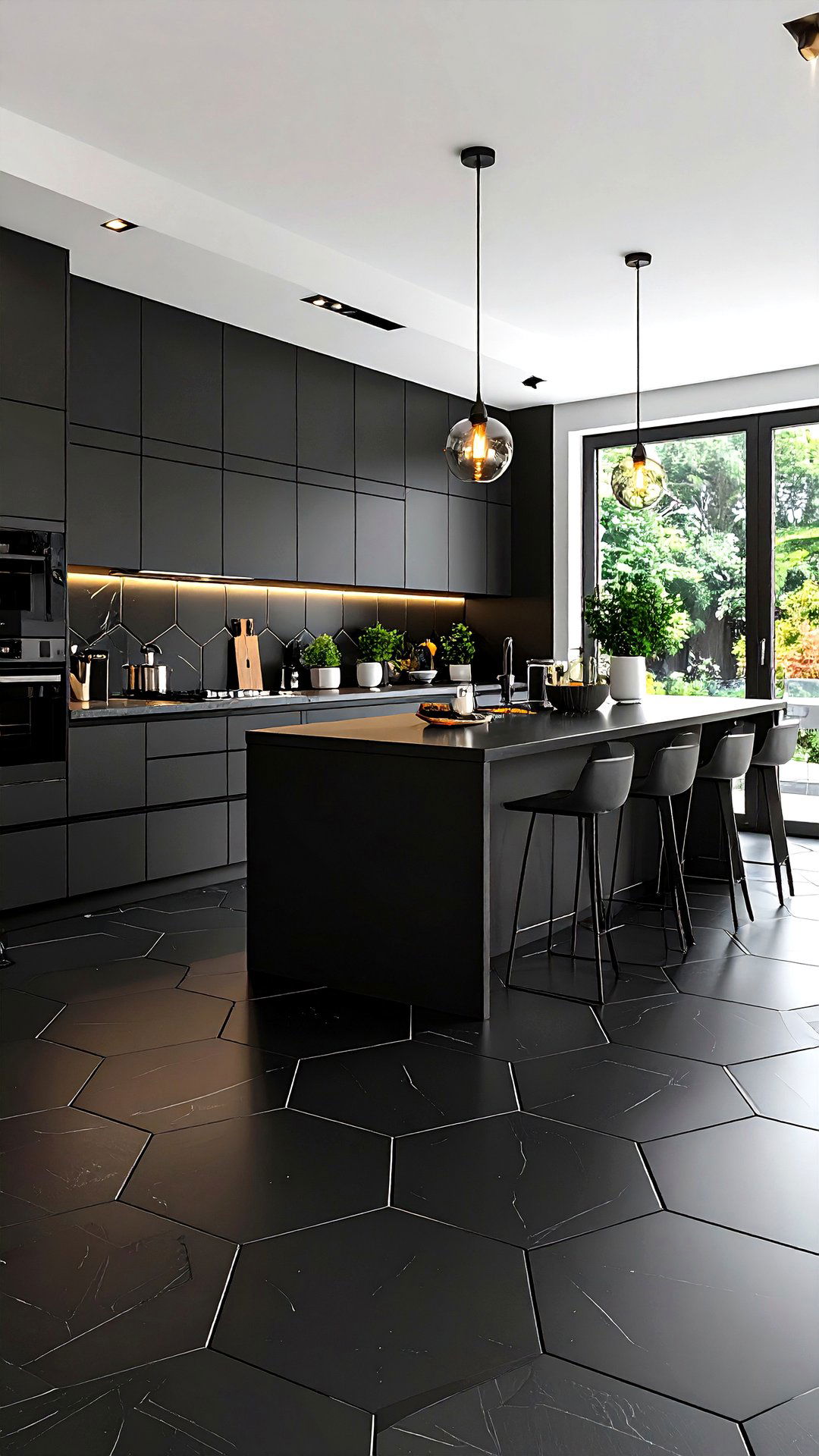 Hexagonal Geometry - 25 black floor kitchen ideas