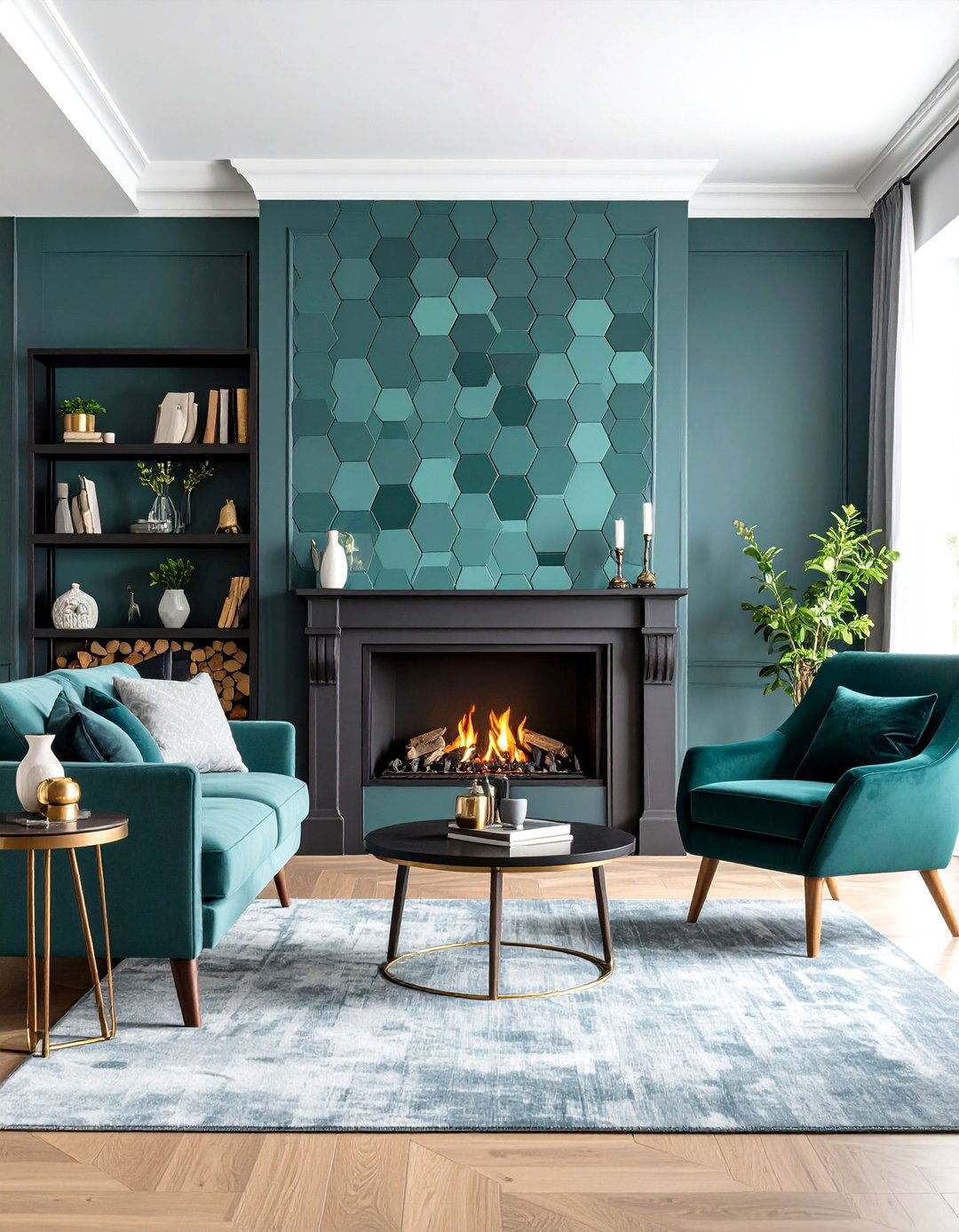 Hexagonal Porcelain Mosaic Fireplace Backsplash Brings Graphic Punch - 25 fireplace backsplash ideas