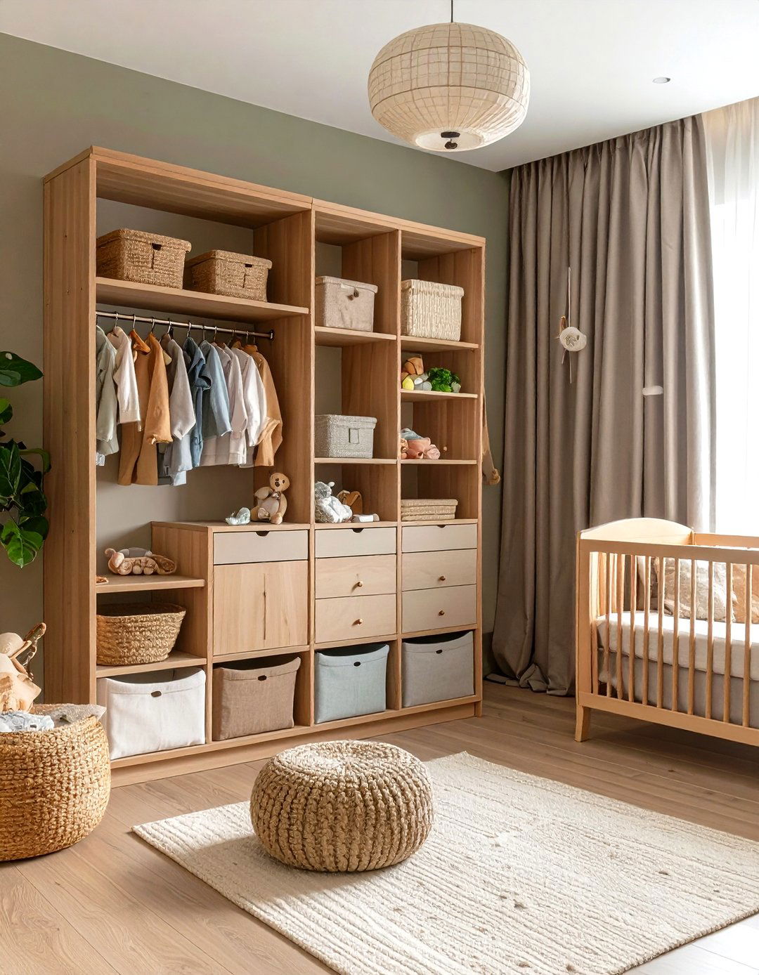 Hidden Closet with Curtain Organizers - 25 neutral nursery ideas
