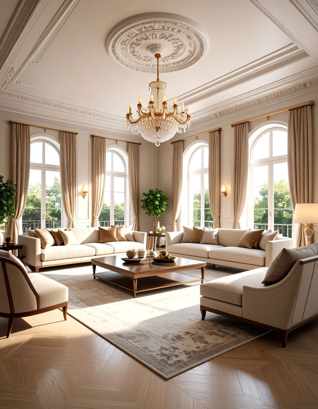 High Ceilings and Ornate Molding Define a Parisian Living Room - 25 parisian-style living room ideas