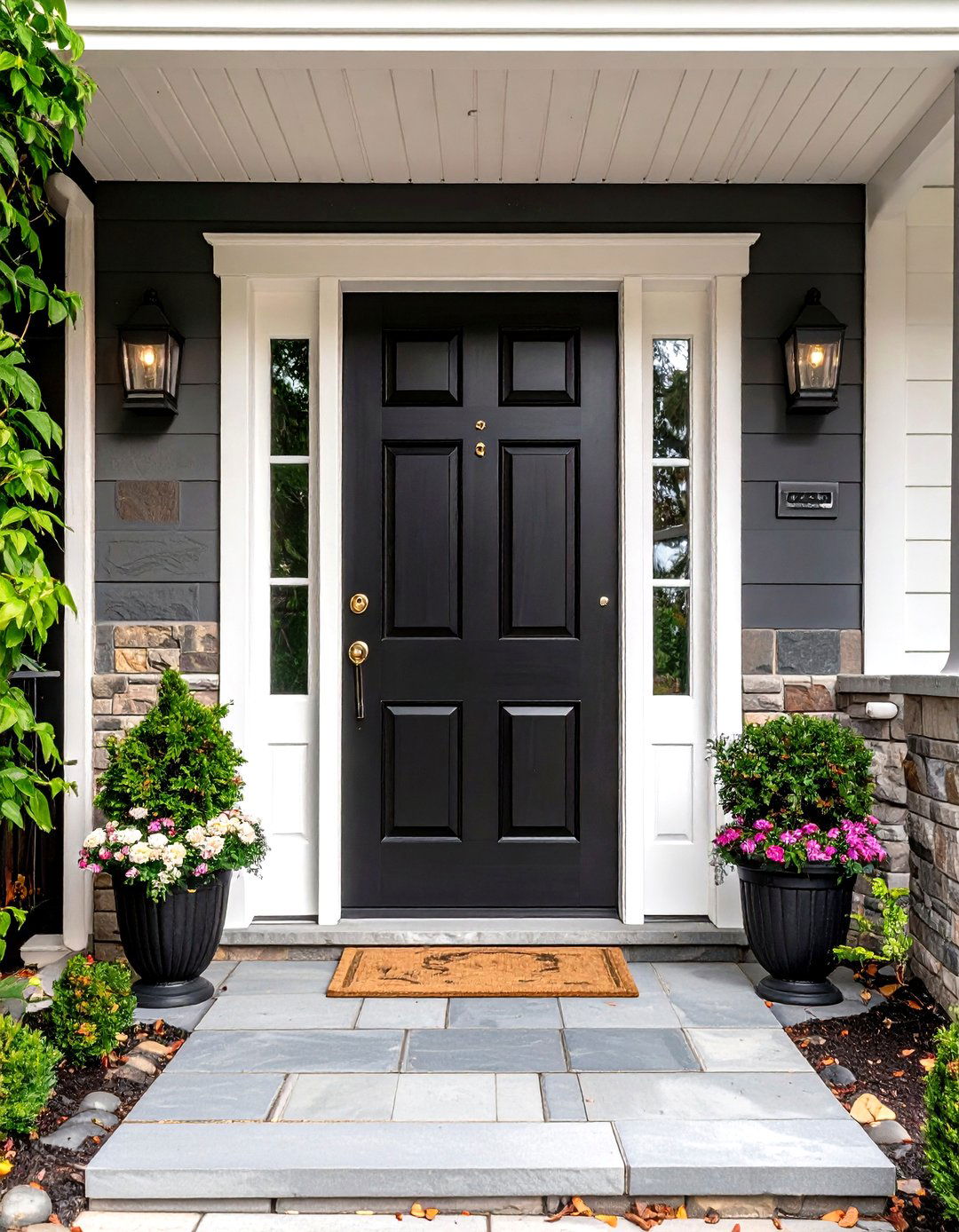 High Contrast Black Door with Crisp White Casing - 25 exterior door trim ideas