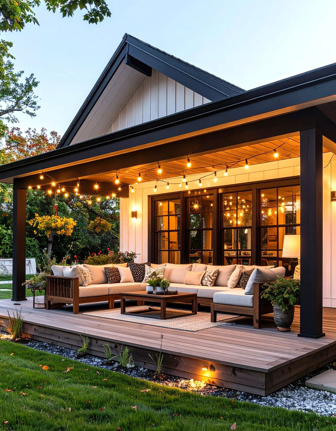 High Contrast Black and White Open Gable Porch - 25 open gable porch ideas