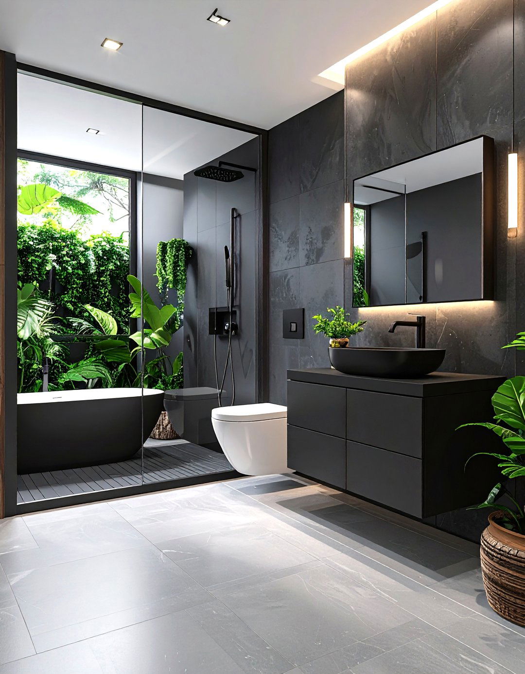 High Efficiency Fixtures Future Proof Black and Wood Bathrooms - 25 black and wood bathroom ideas