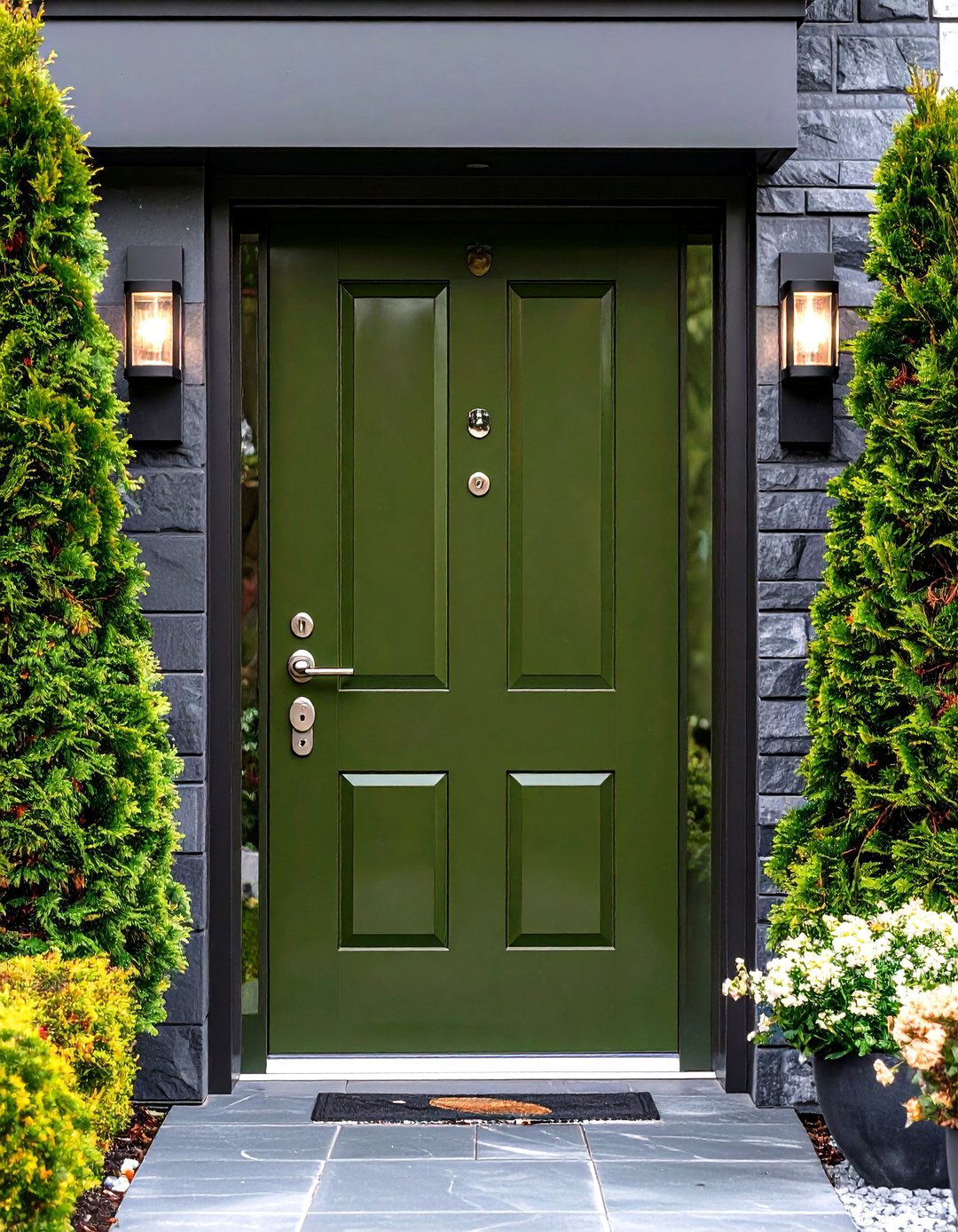 High Gloss Olive Green Front Door for Contemporary Drama - 25 olive green front door ideas