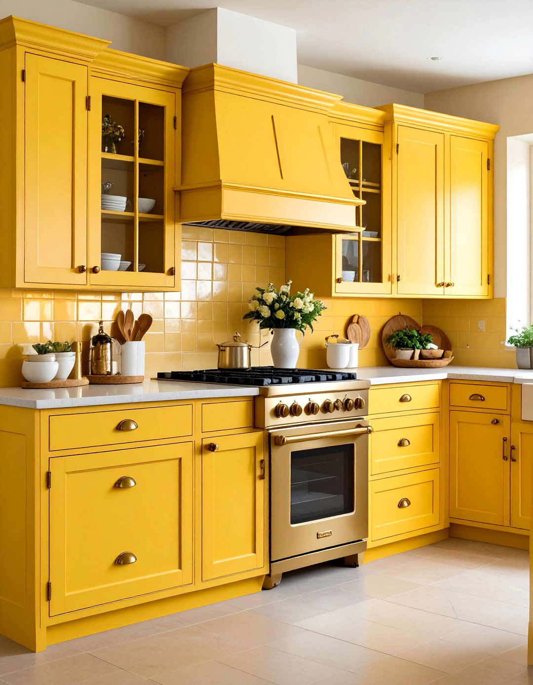 Highlight Brass Hardware Against Mellow Yellow - 25 pale yellow kitchen ideas