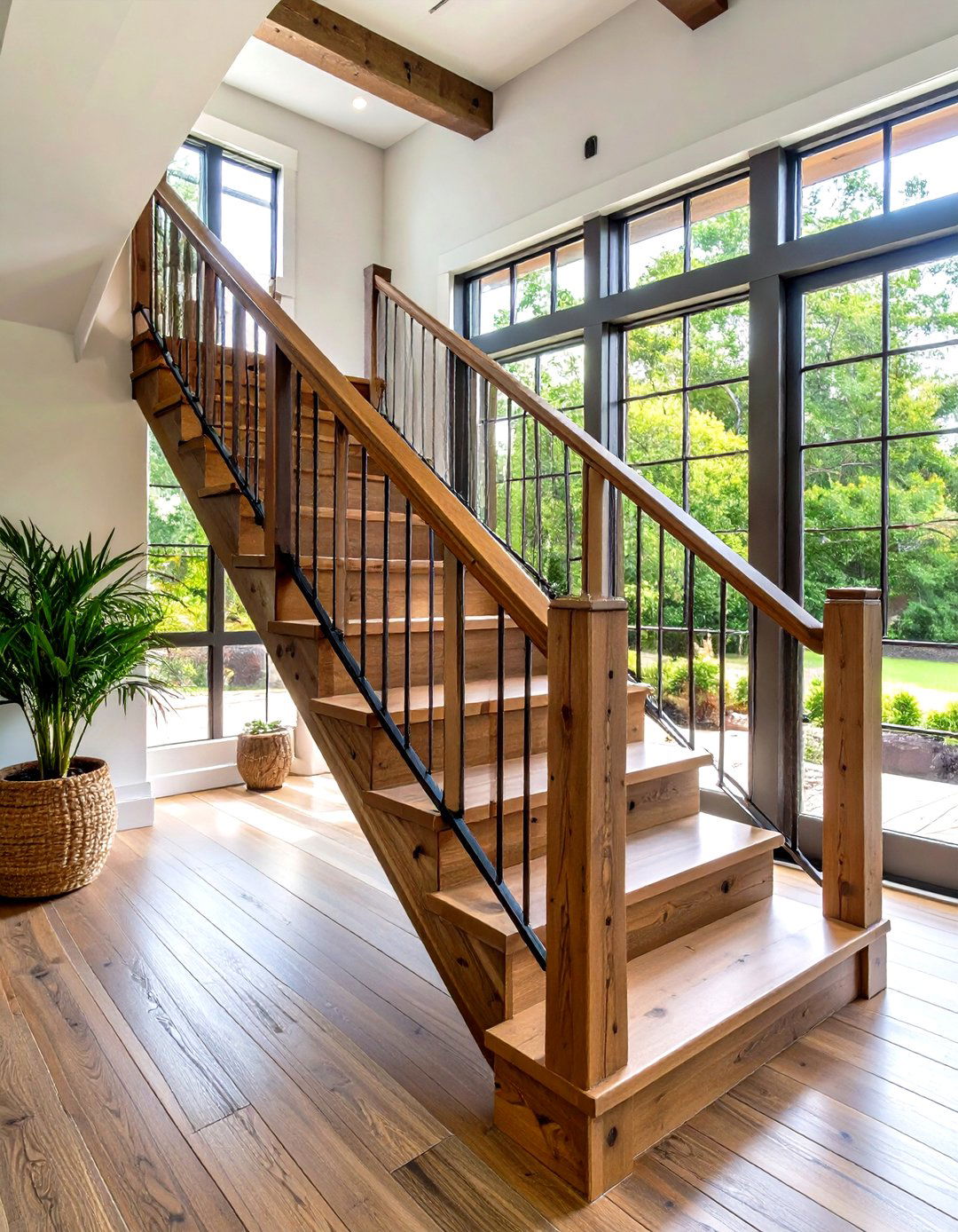 Hog Panel Grid Stair Railing - 25 farmhouse rustic stair railing ideas