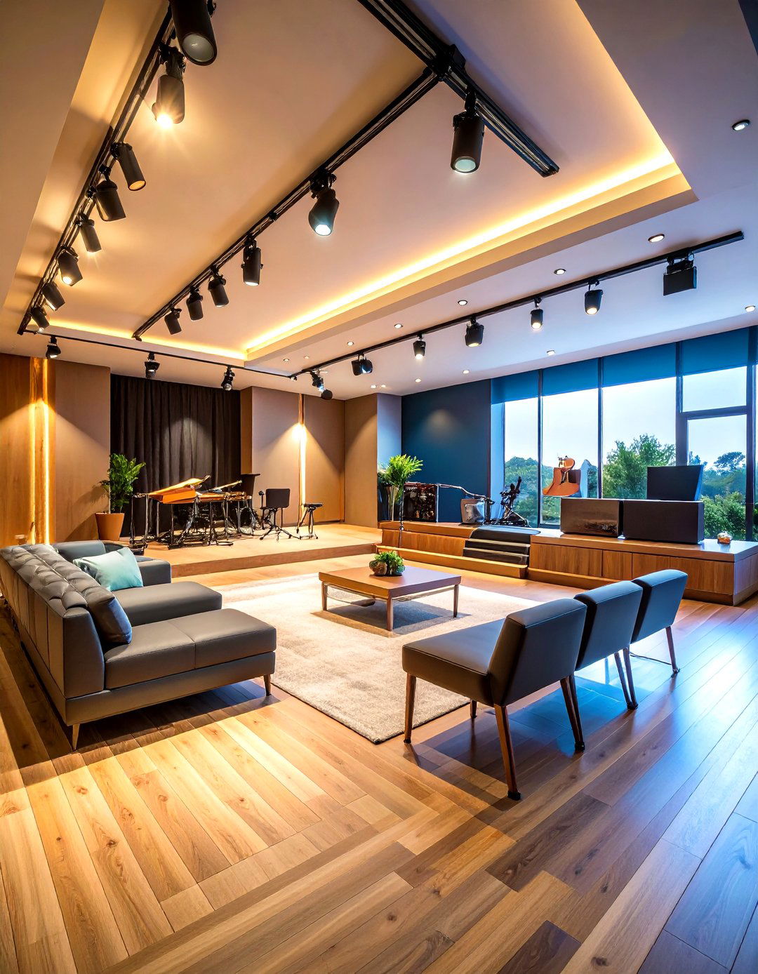 Home Concert Stage Music Room with Seating - 25 music room ideas