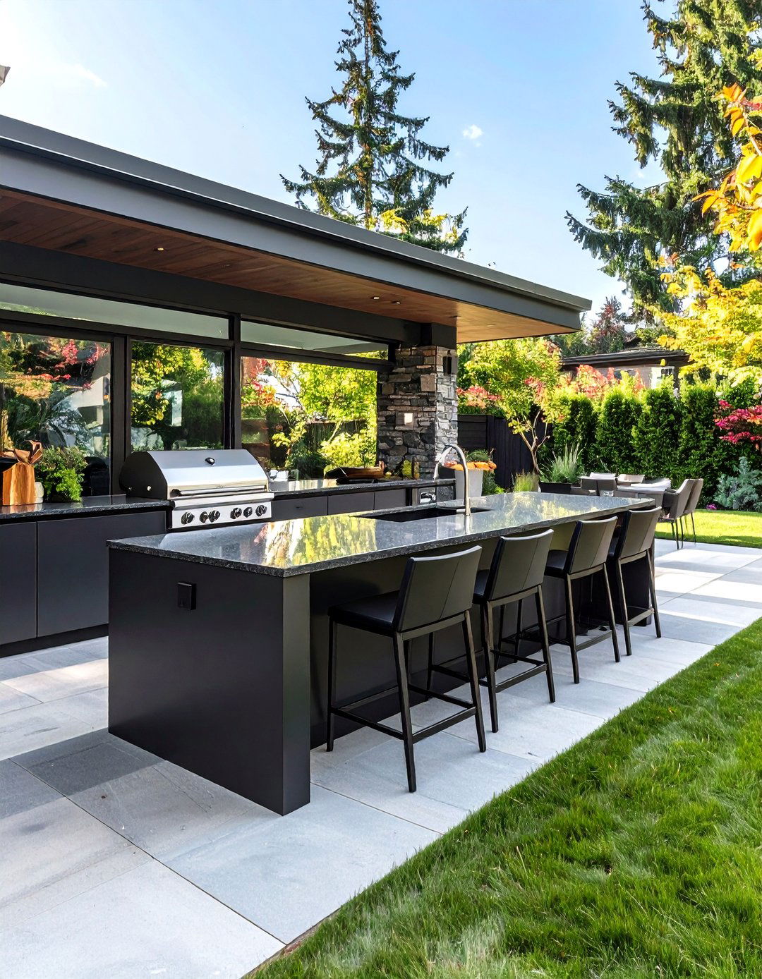 Honed Granite Countertop in Deep Charcoal - 25 outdoor kitchen countertop ideas
