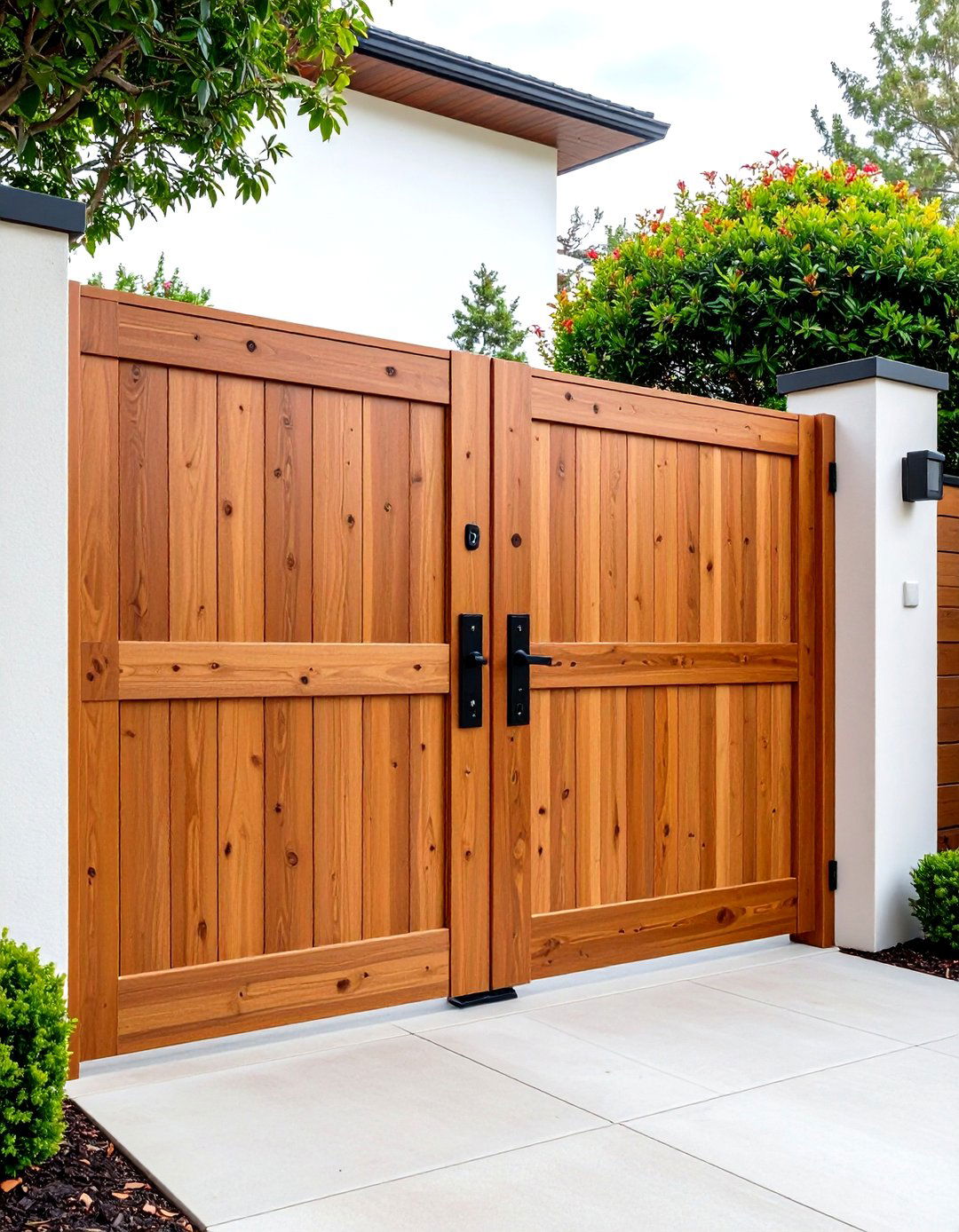 Horizontal Cedar Privacy Fence Gate With Smart Lock - 25 Fence Gate Ideas