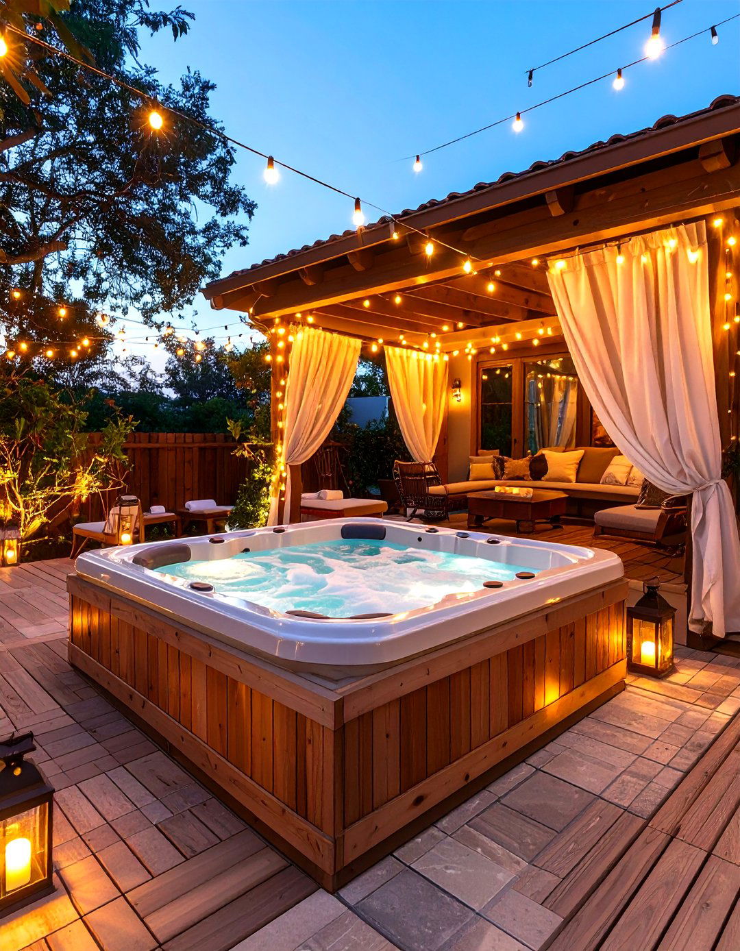 Hot Tub Escape on a Covered Deck - 25 partially covered deck ideas